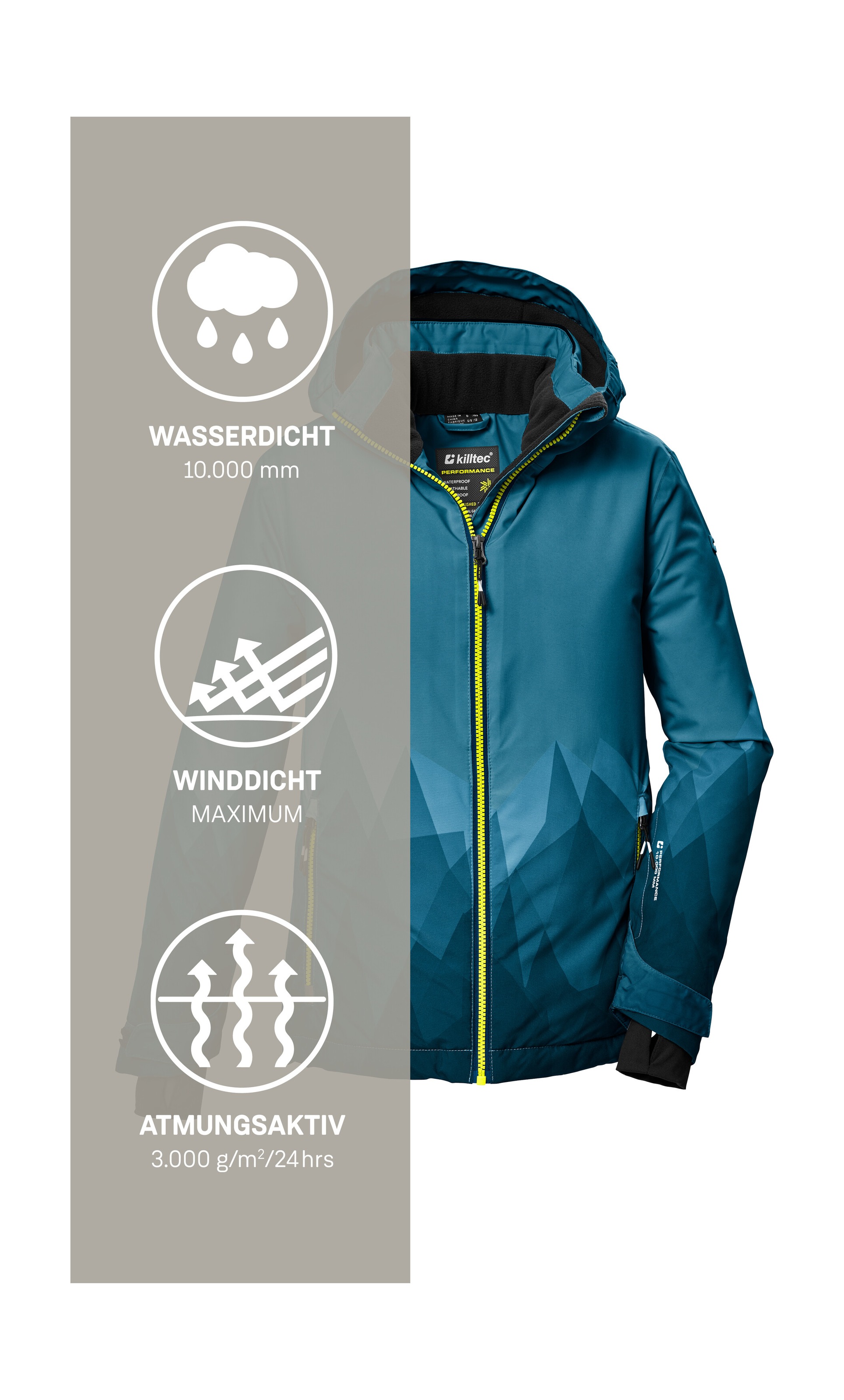 Killtec Skijacke »KSW 383 BYS SKI JCKT«, Wasser- und winddichte Skijacke mit verstellbarer Kapuze