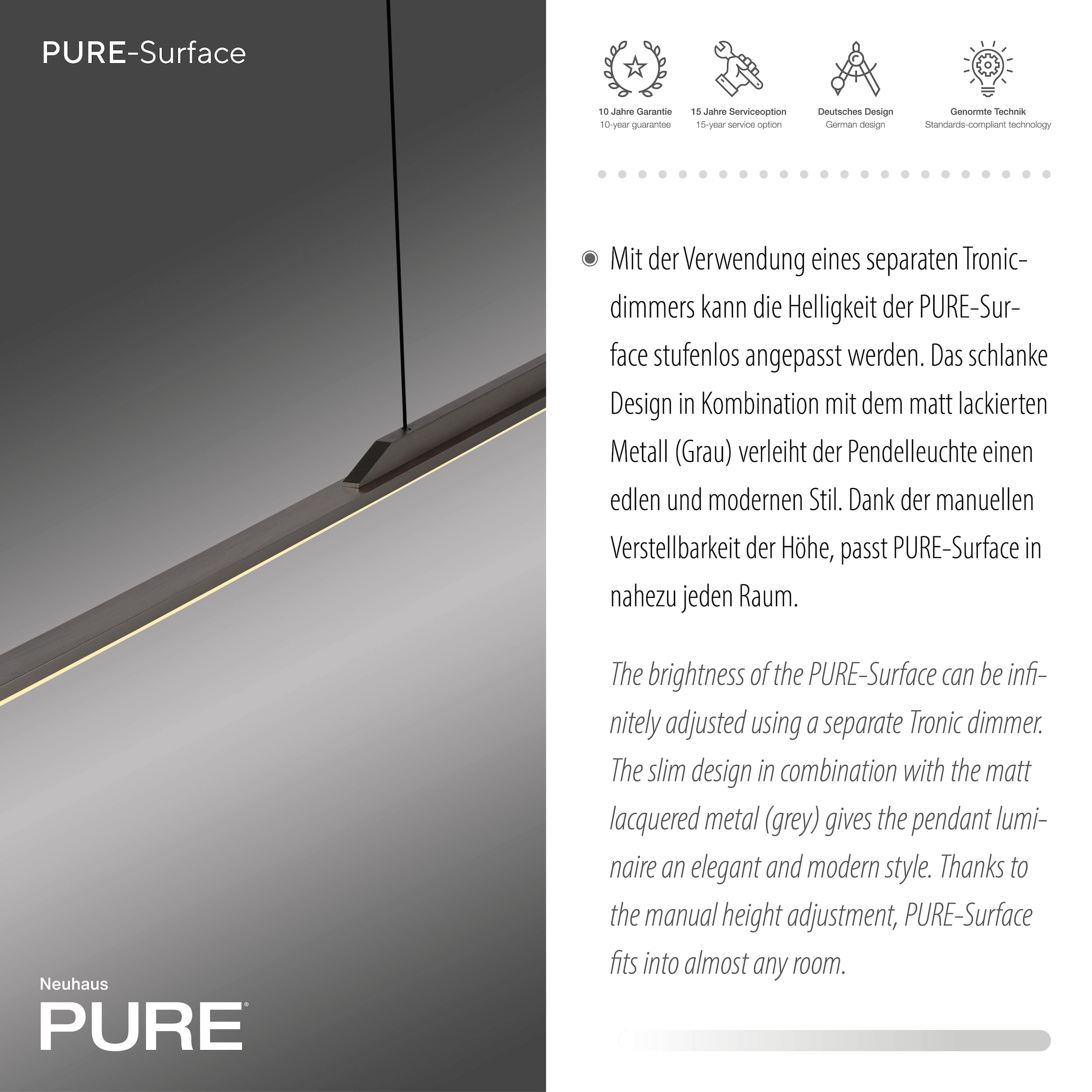 Neuhaus PURE LED Pendelleuchte »PURE Surface« LED-Board 1 Stk. Warmweiß Dimmfähig über separaten Dimmer, höhenverstellbar