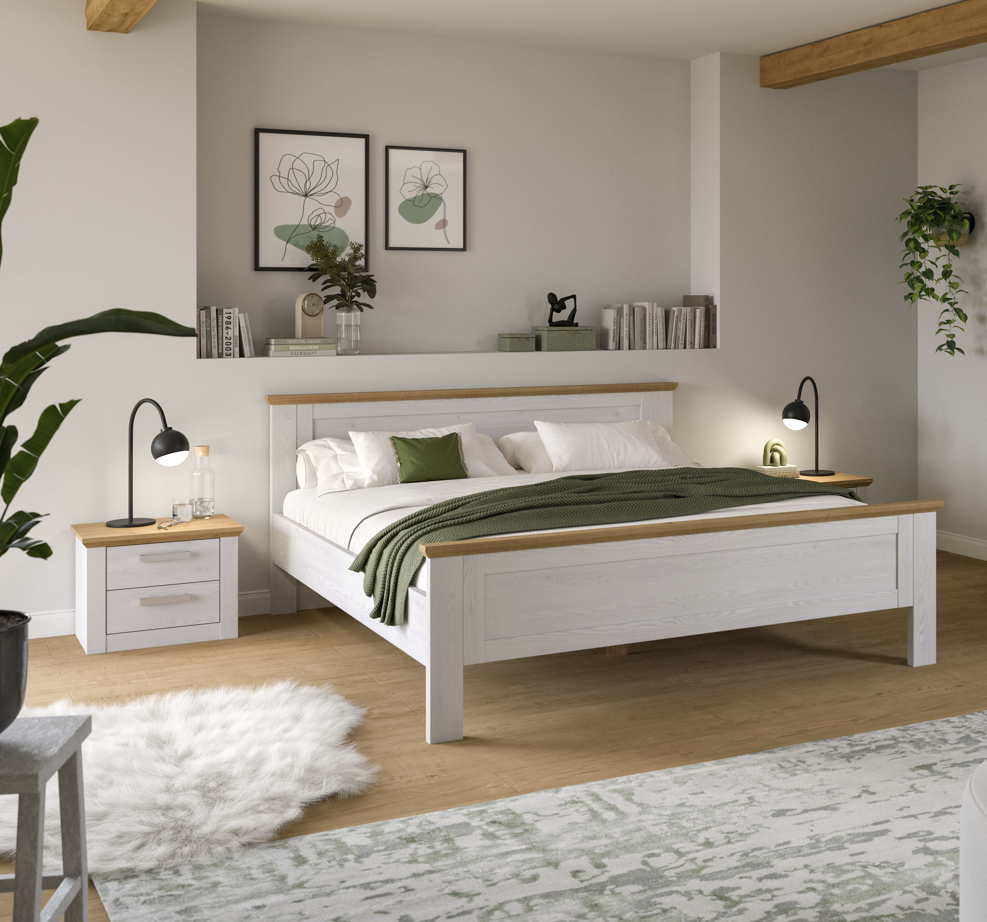 Home affaire Schlafzimmer-Set "COSENZA, 3-teilig., best. aus: Bettgestell & 2x Nachttisch" Matratzengröße 180x200 cm, viel Stauraum, ohne Lattenrost & Matratze, 3 tlg. tlg.