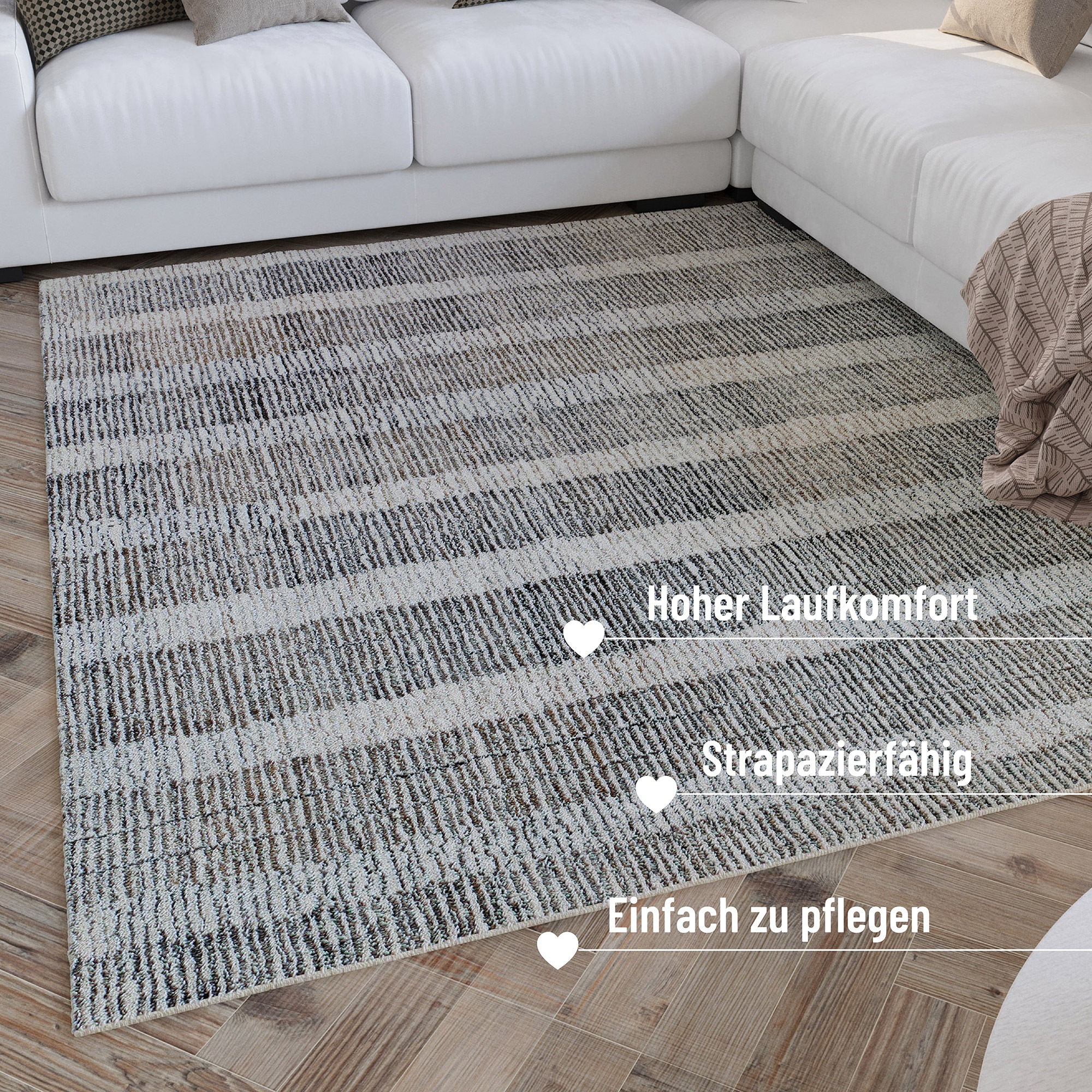 Wecon home Teppich »Hamptons FORTY«, rund, 11 mm Höhe, Fasermix, Kurzflor, Wohnzimmer, Schlafzimmer, elegant, Streifen Muster