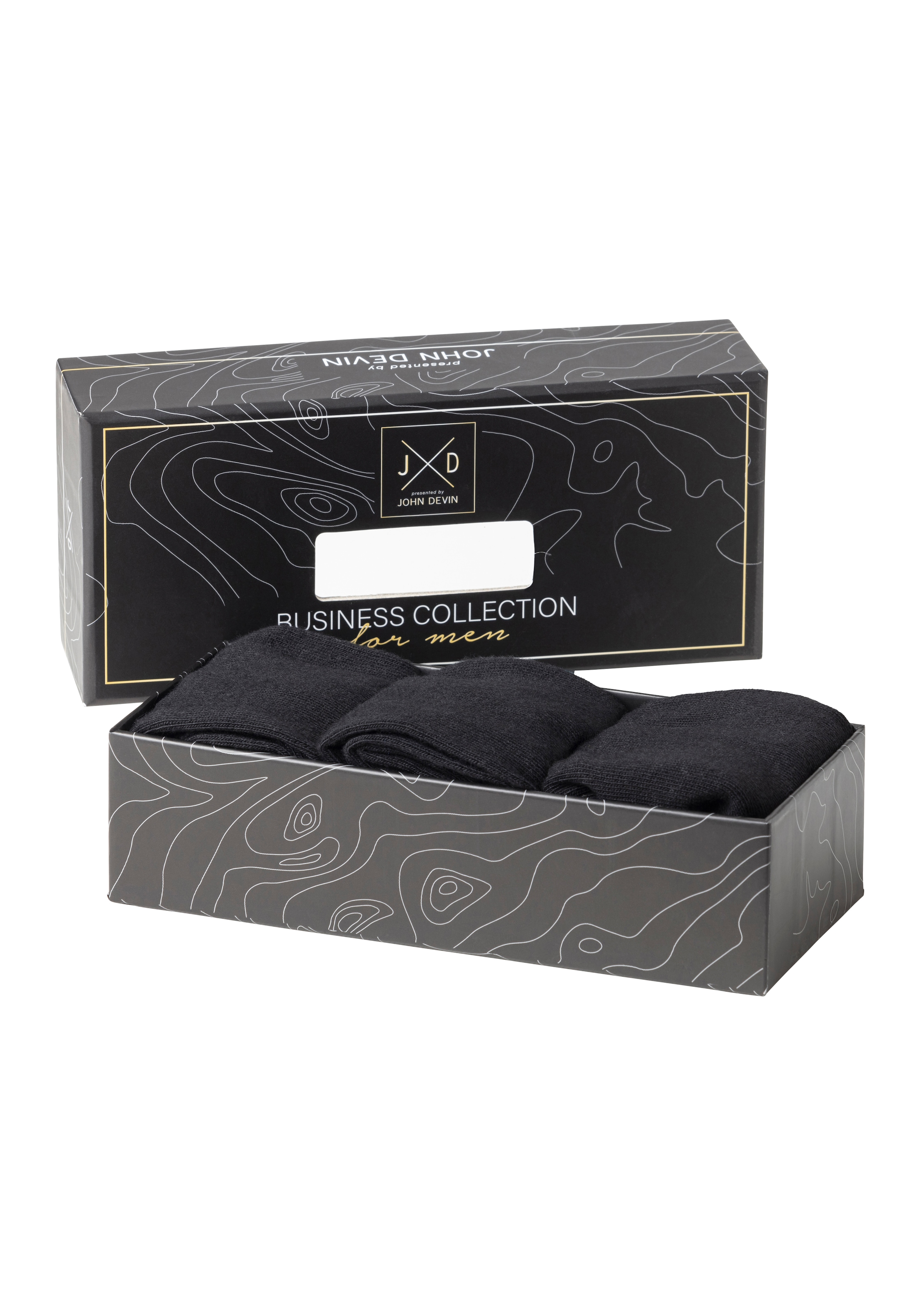 John Devin Businesssocken, (Packung, 3 Paar), mit längerer Schaftlänge, verpackt in einer Box