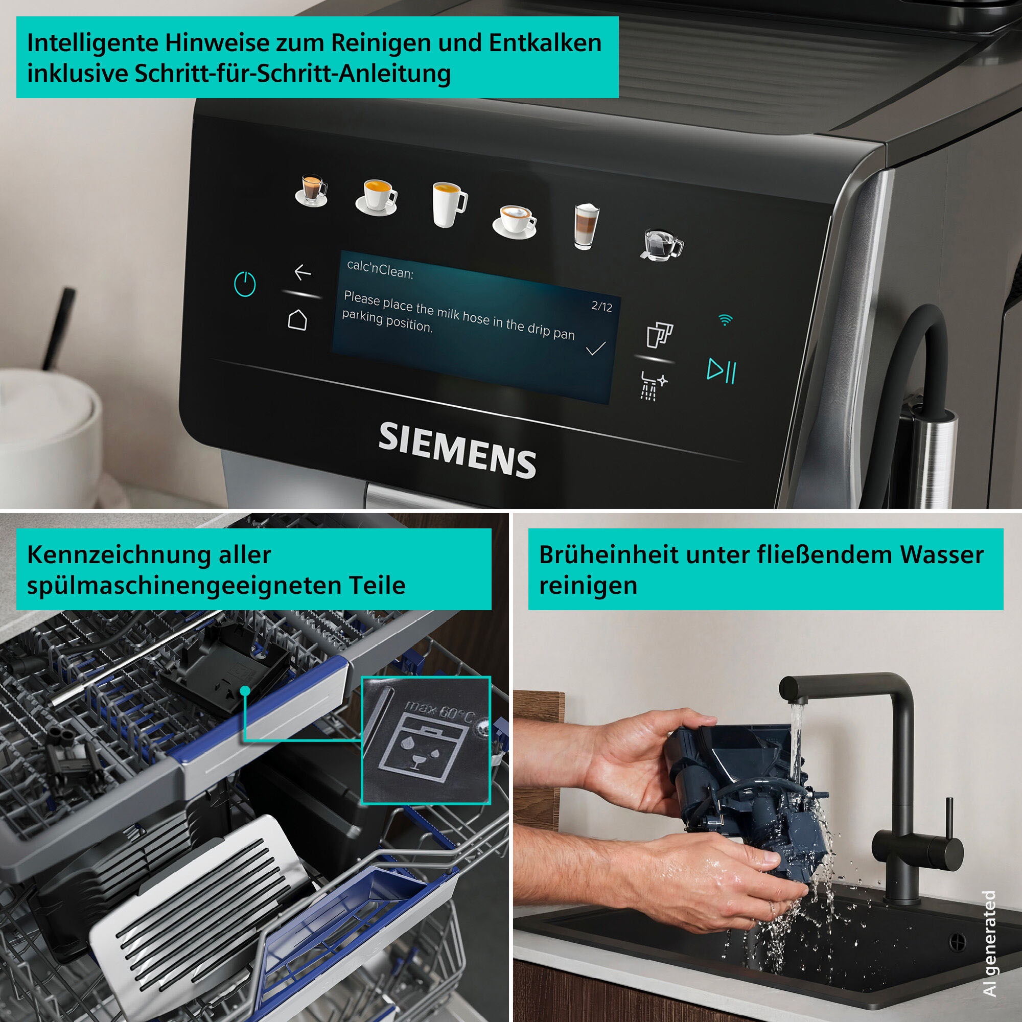 SIEMENS Kaffeevollautomat »EQ600 TP603E07, 6 Getränke, XL-Getränke, bis zu 480ml, Keramikmahlwerk« Doppeltassenfunktion, Kannenfunktion, entnehmbare Brüheinheit, Silber