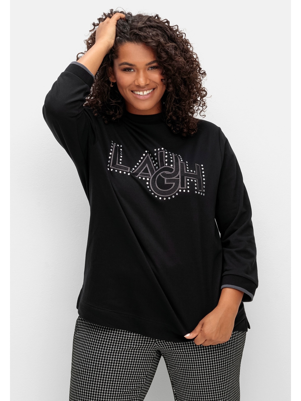 Sweatshirt »Große Größen«, mit Wording-Stickerei und Glitzersteinen