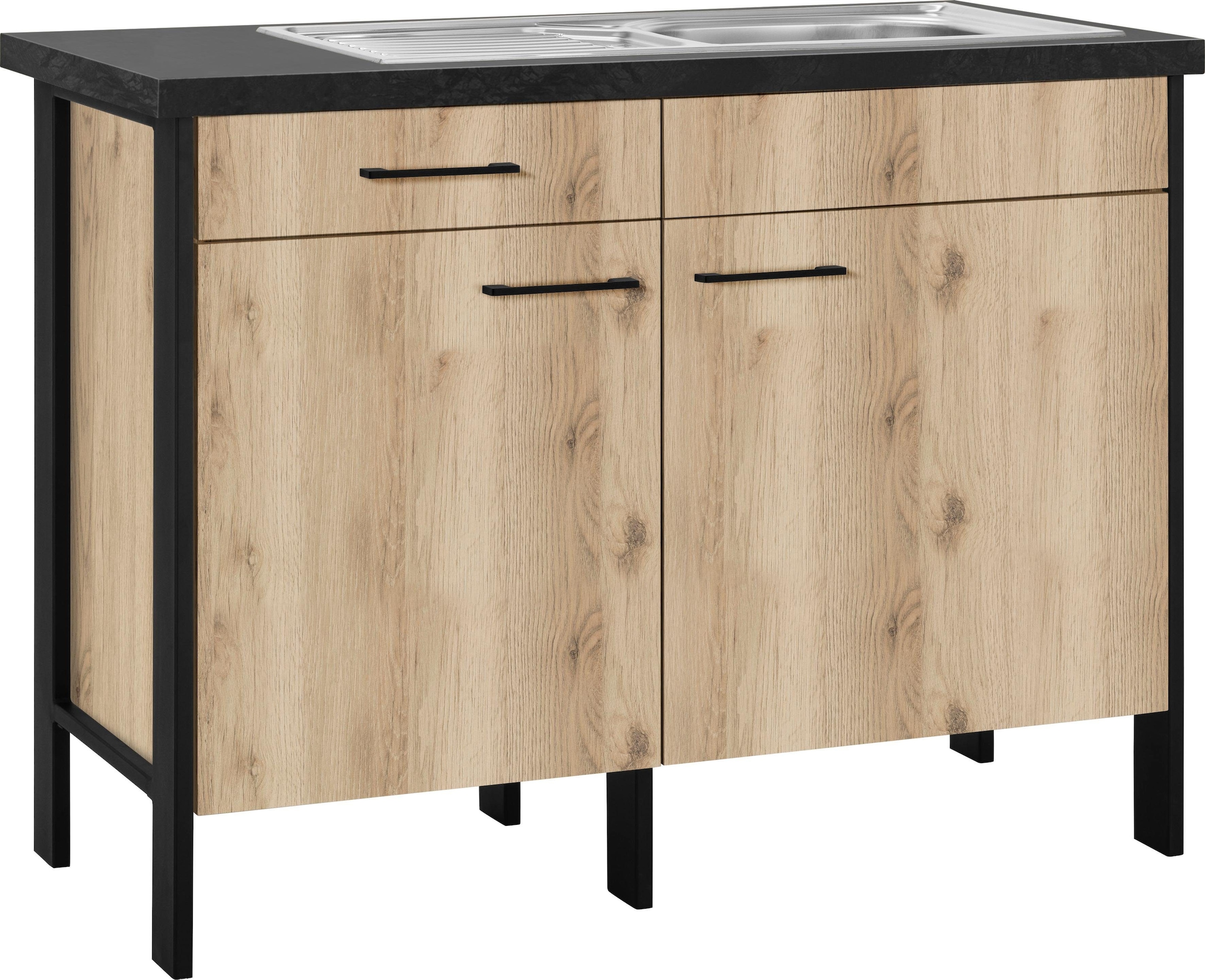 OPTIFIT Spülenschrank "Tokio", 118 cm breit, mit Stahlgestell, mit Vollauszug