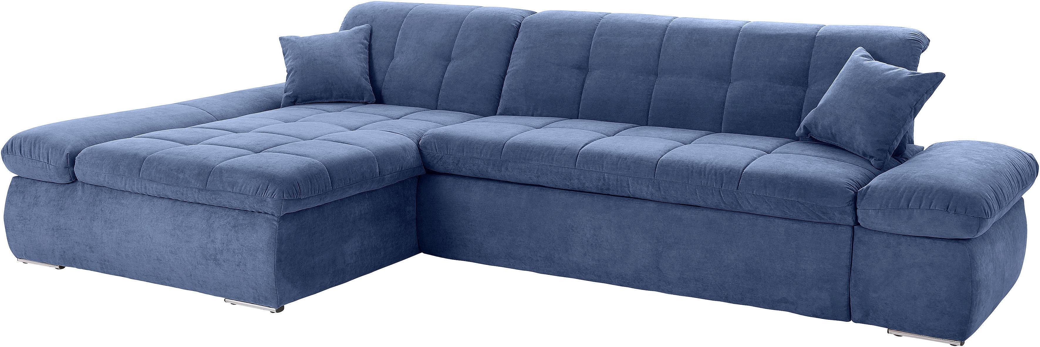 DOMO collection Ecksofa "MORIC Massiv - Belastbar bis 140 kgxSitz, 300x172 cm, XXL-Format" L-Form, Chenilleoptik, blau