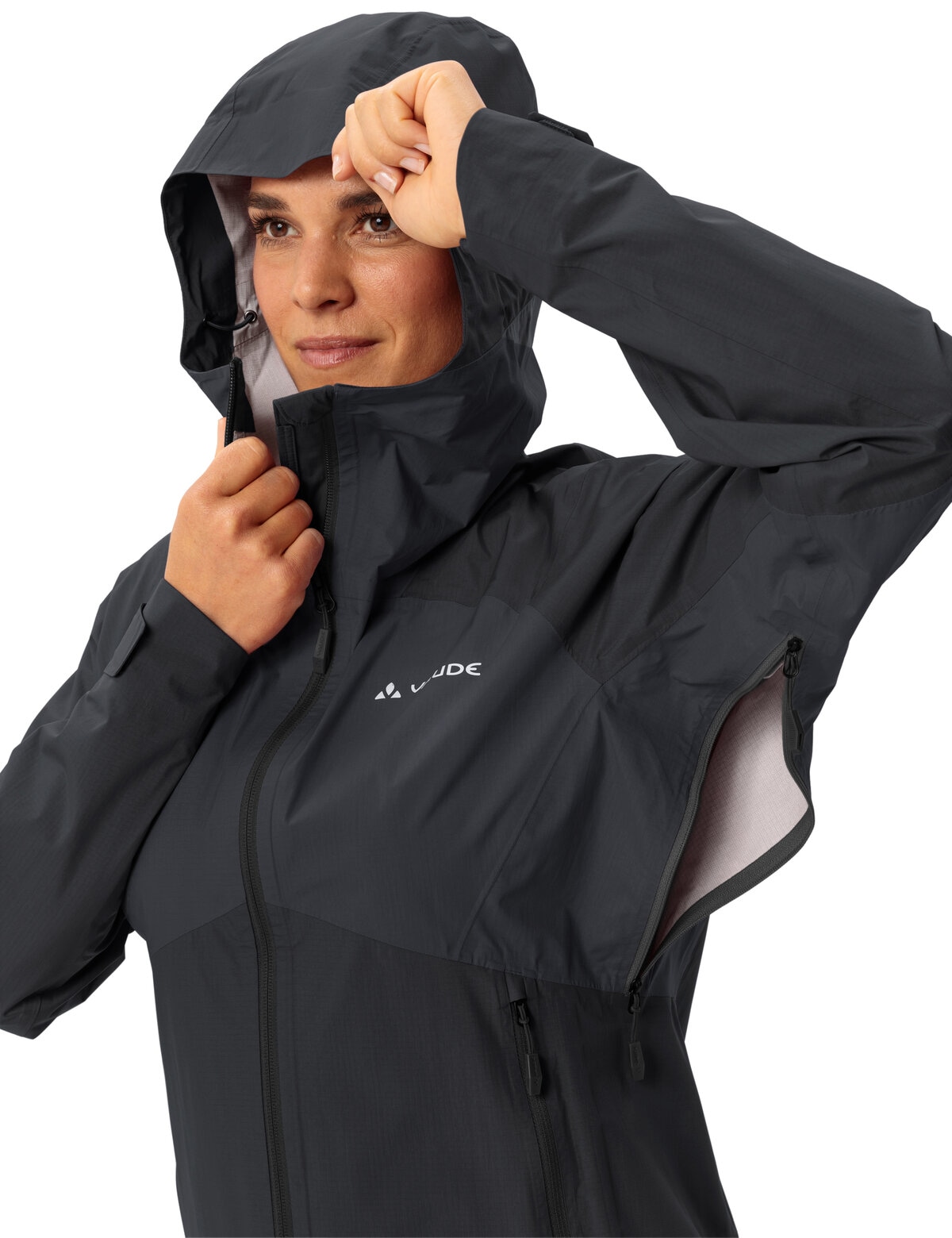 VAUDE Regenjacke »WOMEN'S SIMONY 2,5L JACKET V« mit Kapuze für Wandern und Trekking, atmungsaktiv, wasserdicht, mit Kapuze