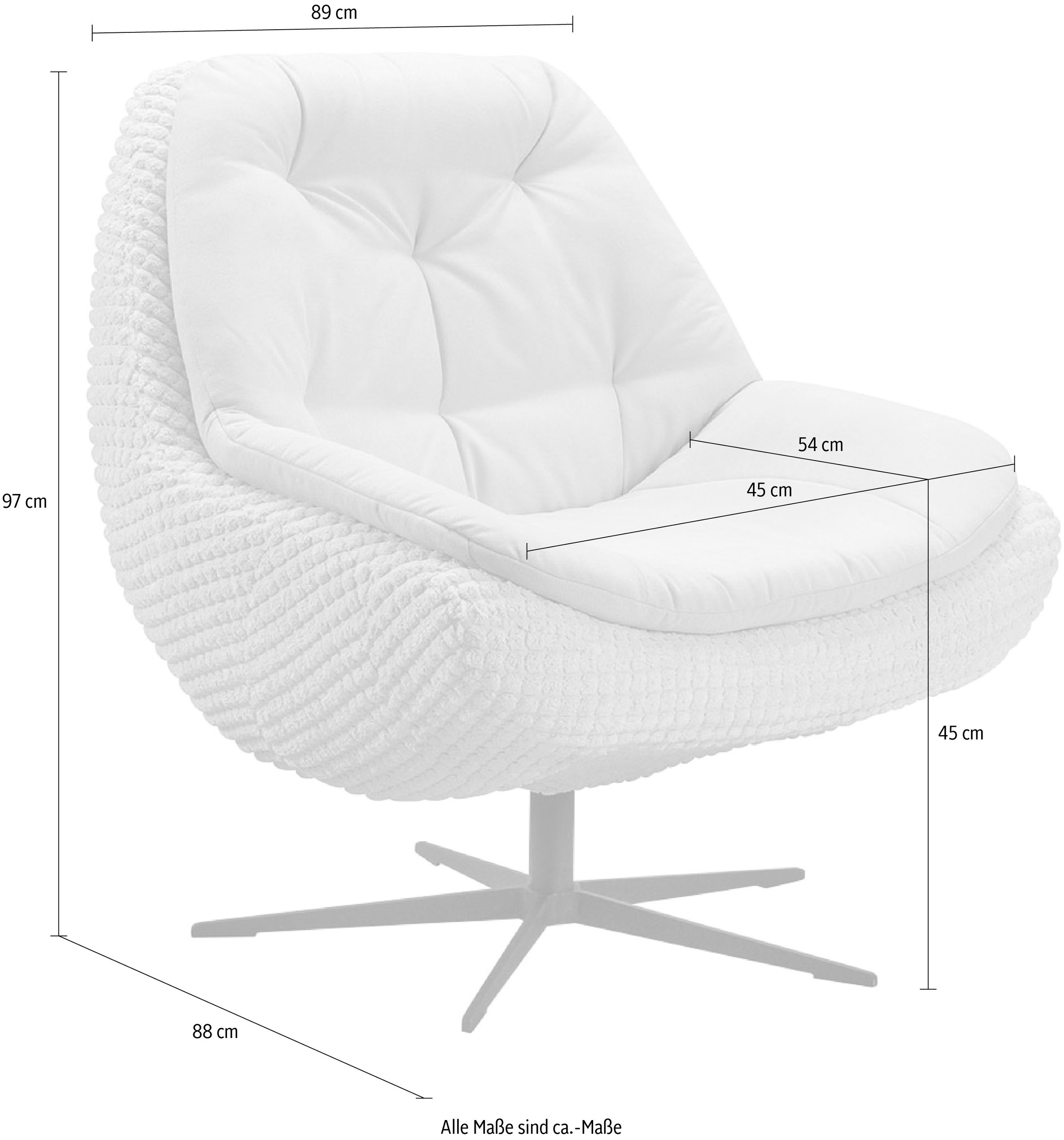 exxpo - sofa fashion Drehsessel »Dim, Loungesessel im Materialmix, Design und Komfort, Solitärmöbel«, Drehsessel bequem gepolstert mit elegantem Metall-Sternfuss
