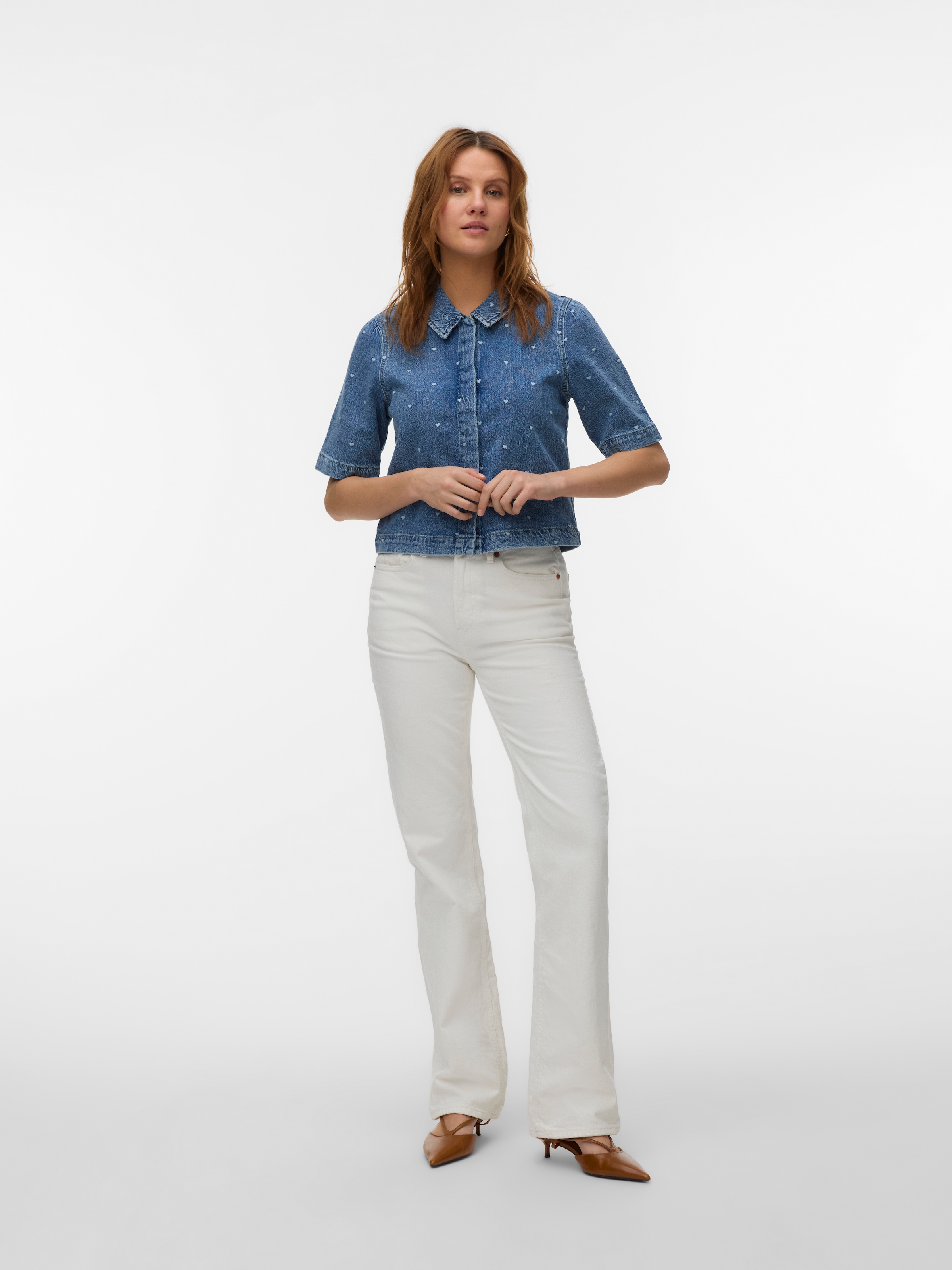 Vero Moda Jeansbluse »VMDIONNE 2/4 EMB DENIM SHIRT RA375« Baumwollmischung, regular fit, Stickerei