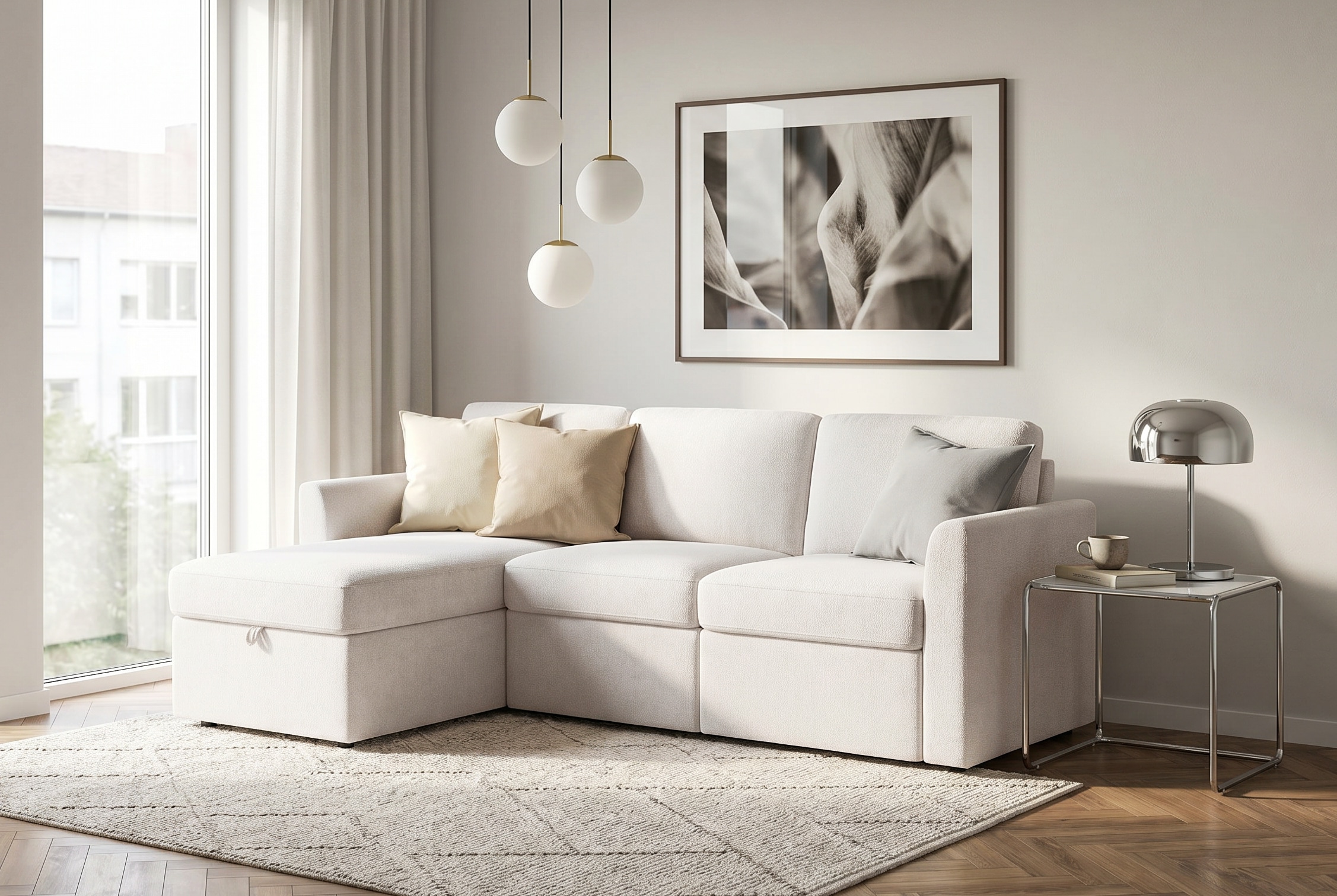 Dorel Home Ecksofa "NORDHUS, L-Form, 200 cm, Recamiere rechts/links montierbar" mit Stauraum, feiner Webstoff-Bezug