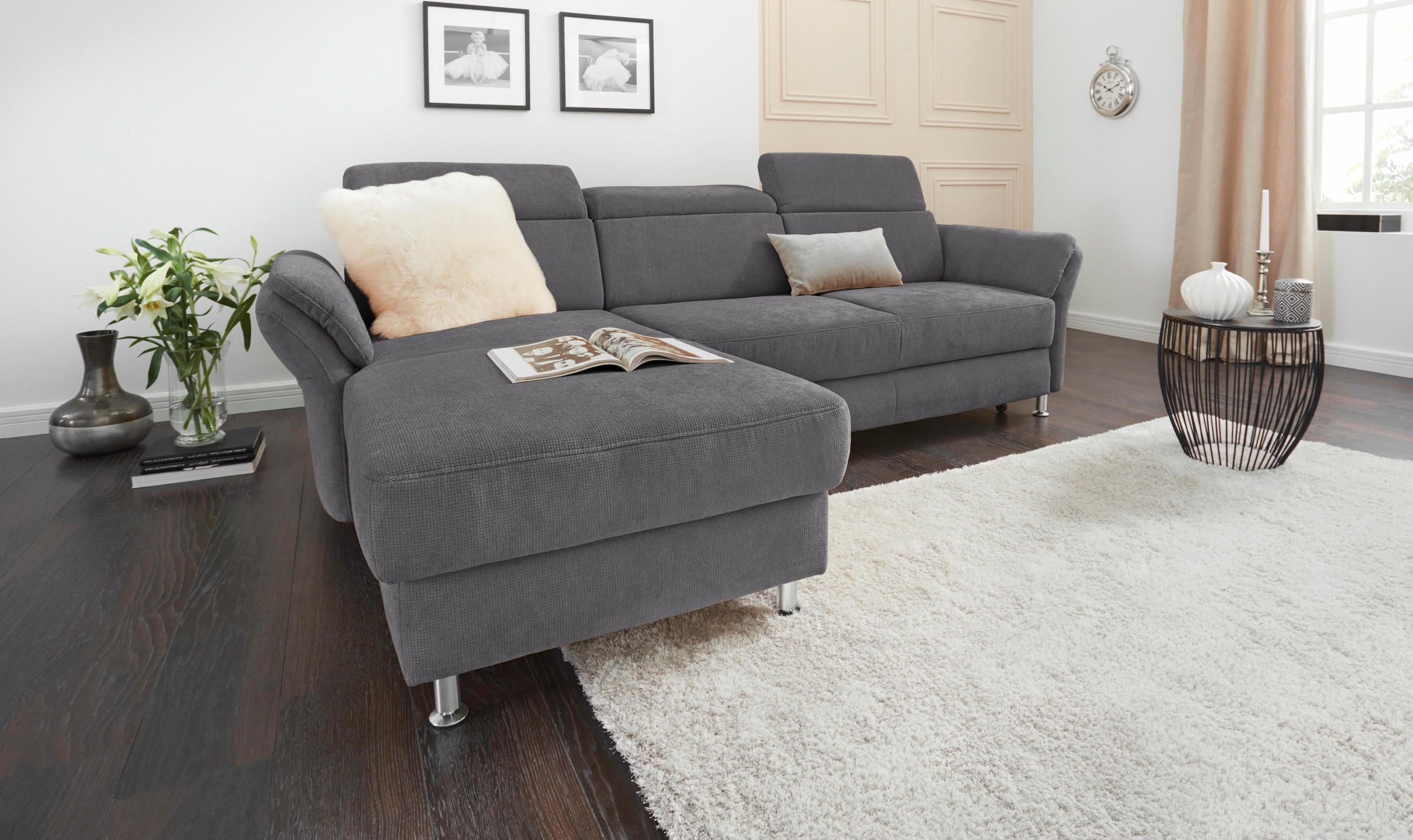 sit&more Ecksofa "Avignon L-Form", Kopfteilverstellung, wahlweise mit Bettfunktion und Bettkasten