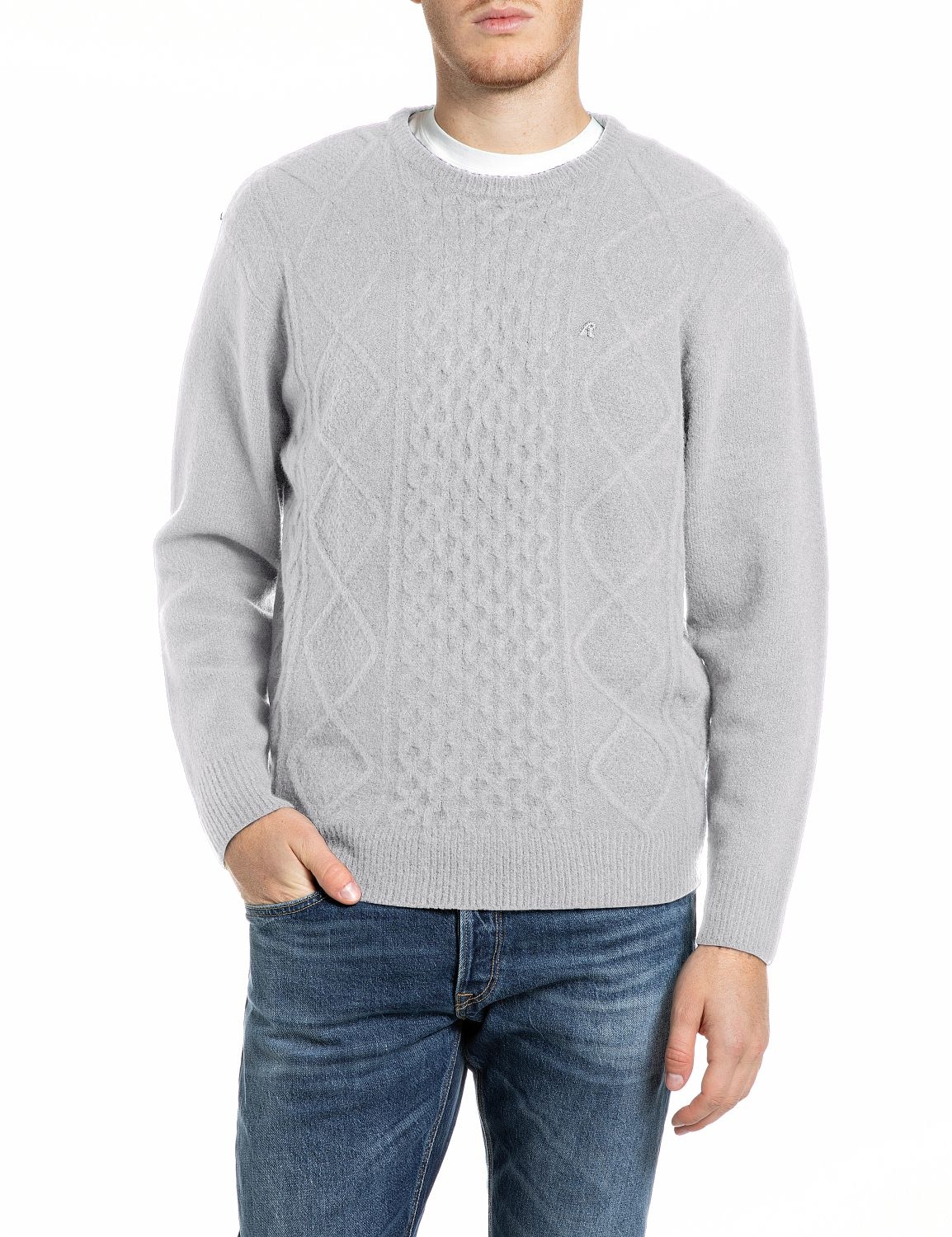 Replay Strickpullover mit Zopfmuster, Materialmix mit Woll-Anteil