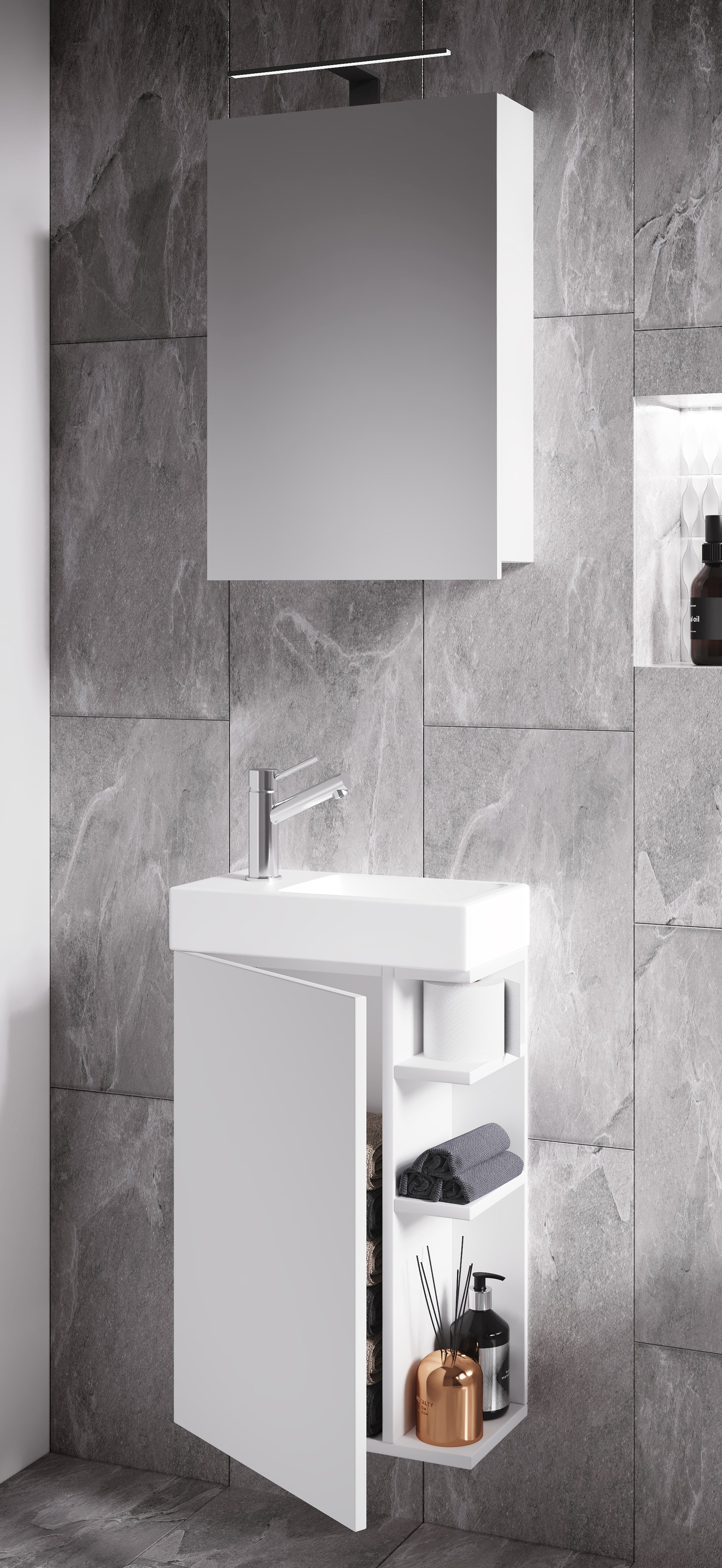 VCM Waschbeckenunterschrank »VCM 3-tlg Set | Waschplatz für Gäste WC | Gästebad | Waschtisch mit Spiegelschrank | Badezimmer Set ¿ Lumia«, (3 St.)