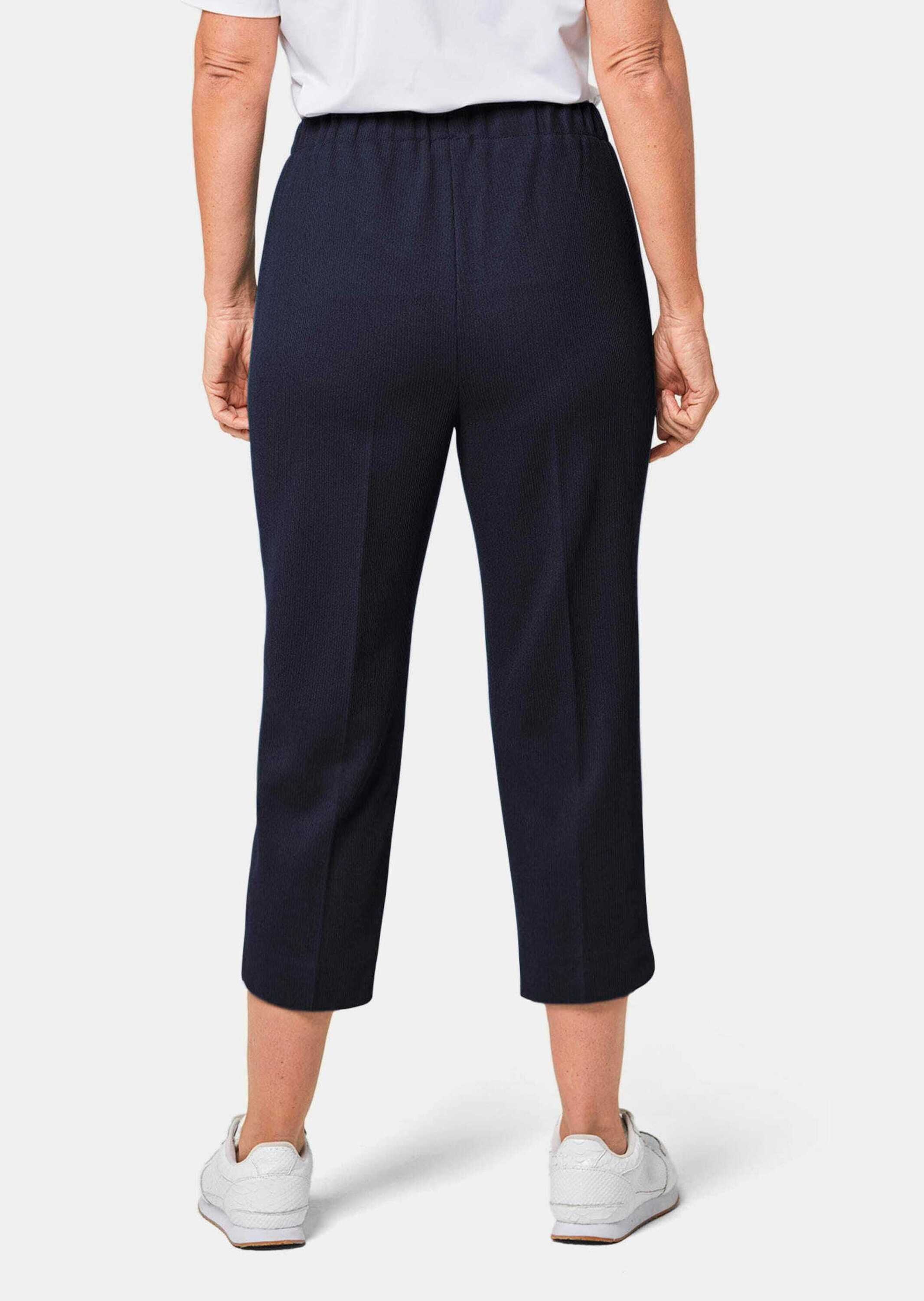 Caprihose GOLDNER "Kurzgröße Trageangenehme 7/8-Rippenhose", Damen, Gr. 21, K-Gr, blau (dunkelblau), Obermaterial: 100% Polyester COOLMAX PES(Coolmax)., Hosen Caprihose 3