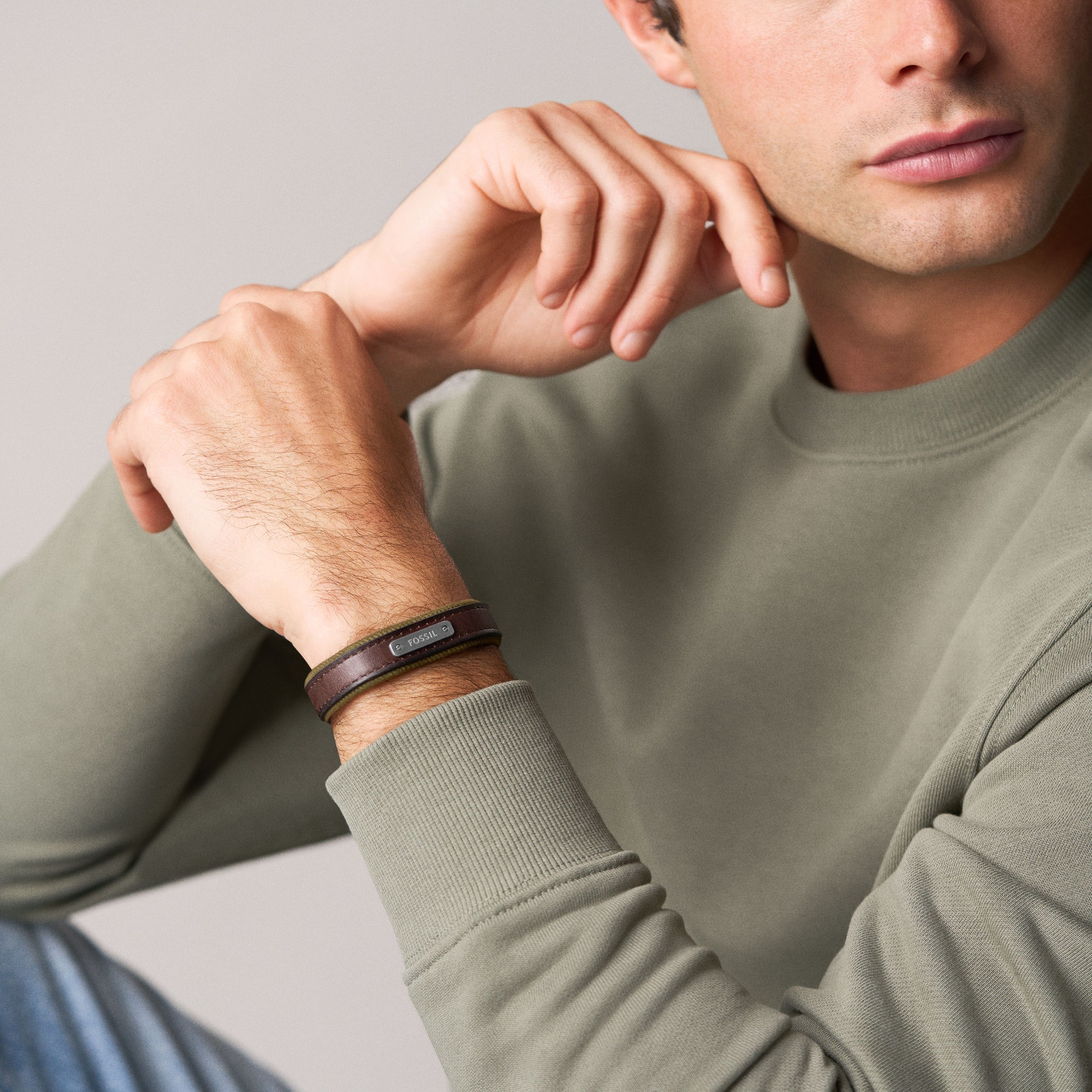 Fossil Armband »Schmuck Geschenk Metall, Leder, Textil EVERETT«