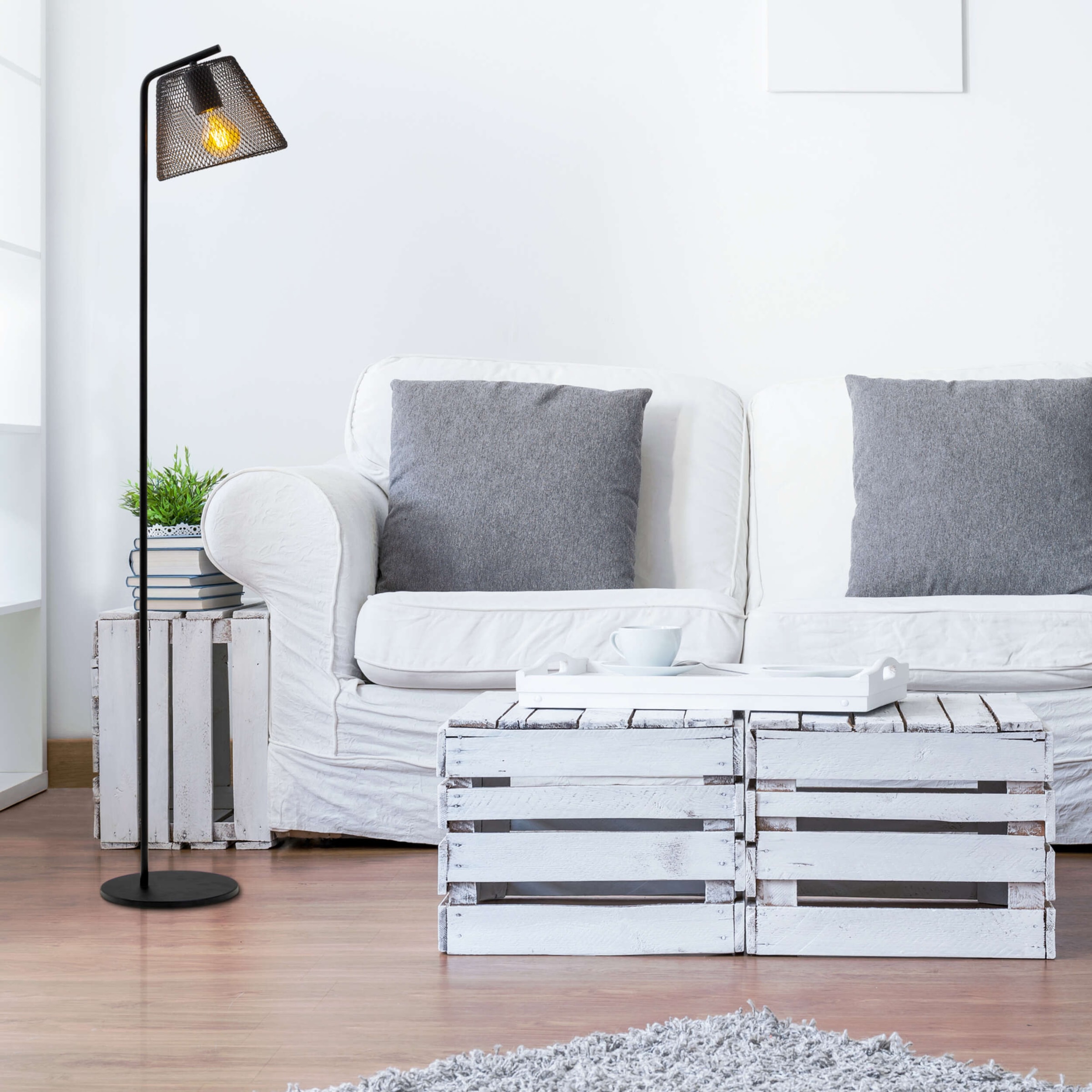 näve Stehlampe »Korie« E27 1 Stk. Metallgeflechtschirm, 1x E27, H: 140cm, Zuleitung 230cm, Fußschalter