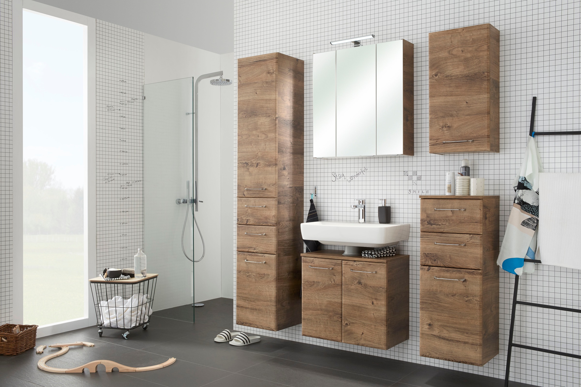 Saphir Badmöbel-Set "Quickset 2-teilig, Waschbeckenunterschrank und LED-Spi günstig online kaufen