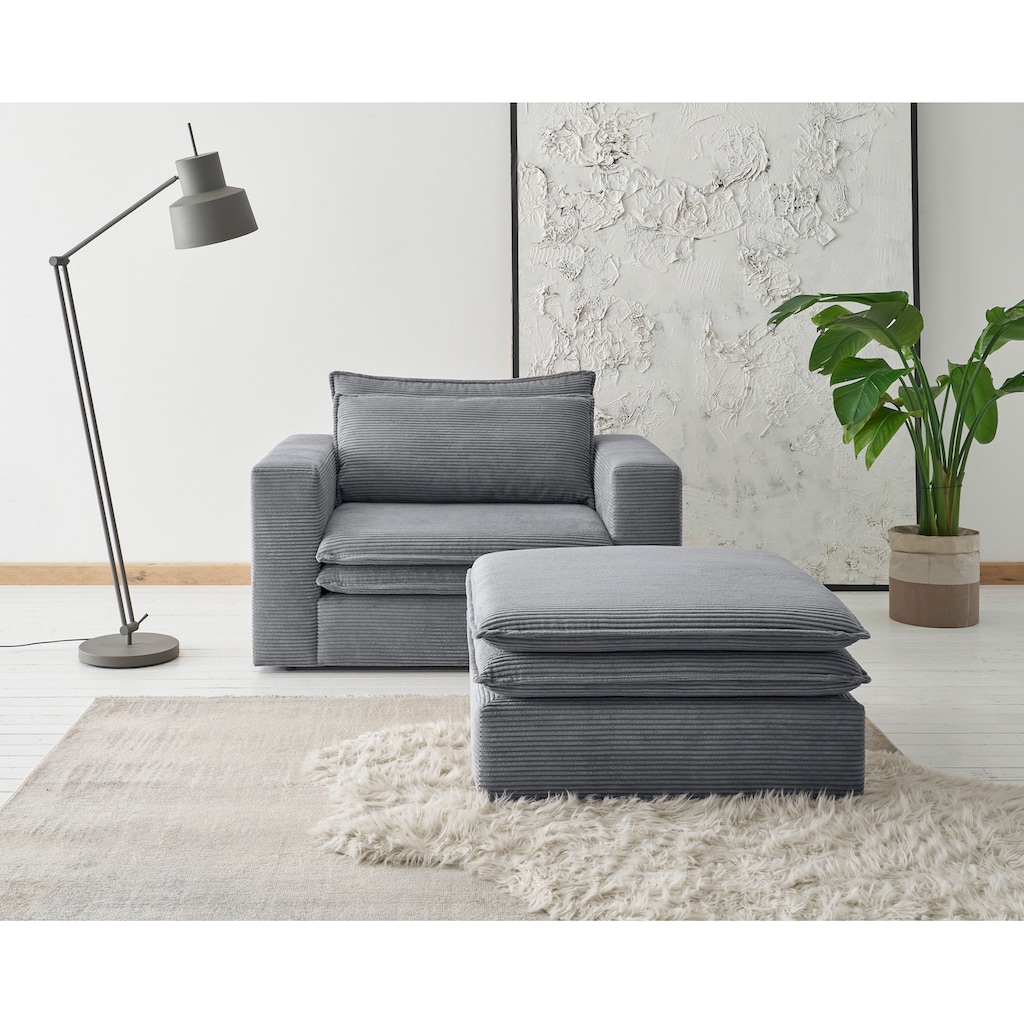 Places of Style Polstersessel »PIAGGE«, (2 tlg.), Hochwertiger Cord, Loveseat und Loveseat-Hocker im Set