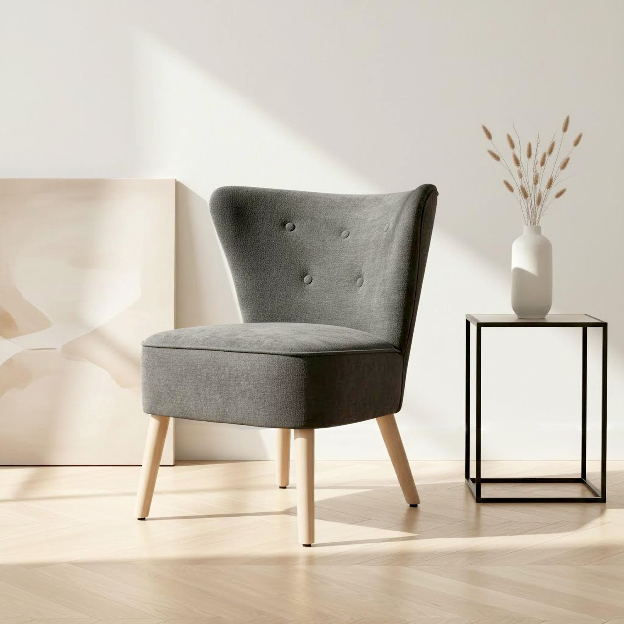 Home affaire Loungesessel »JORIEL moderner Ohrensessel mit Knopfsteppung« mit Echtholzfüßen und feinem Struktur-Bezug