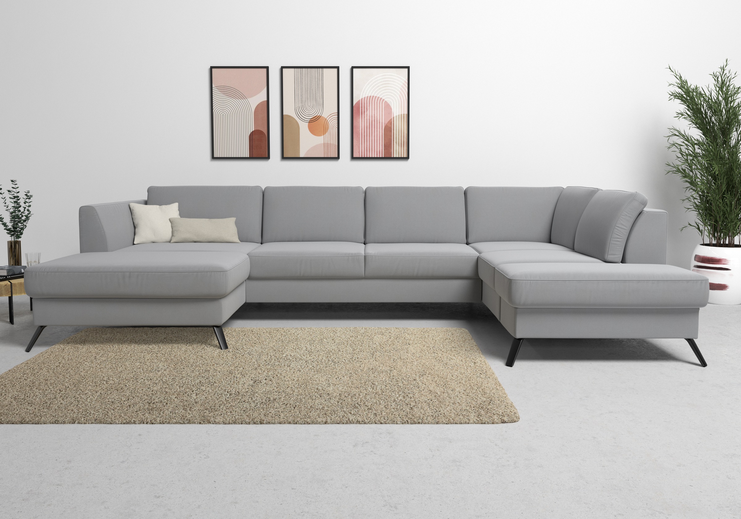 sit&more Wohnlandschaft "Olsen U-Form" inklusive Sitztiefenverstellung, optional Schlaffunktion, 15cm hoch