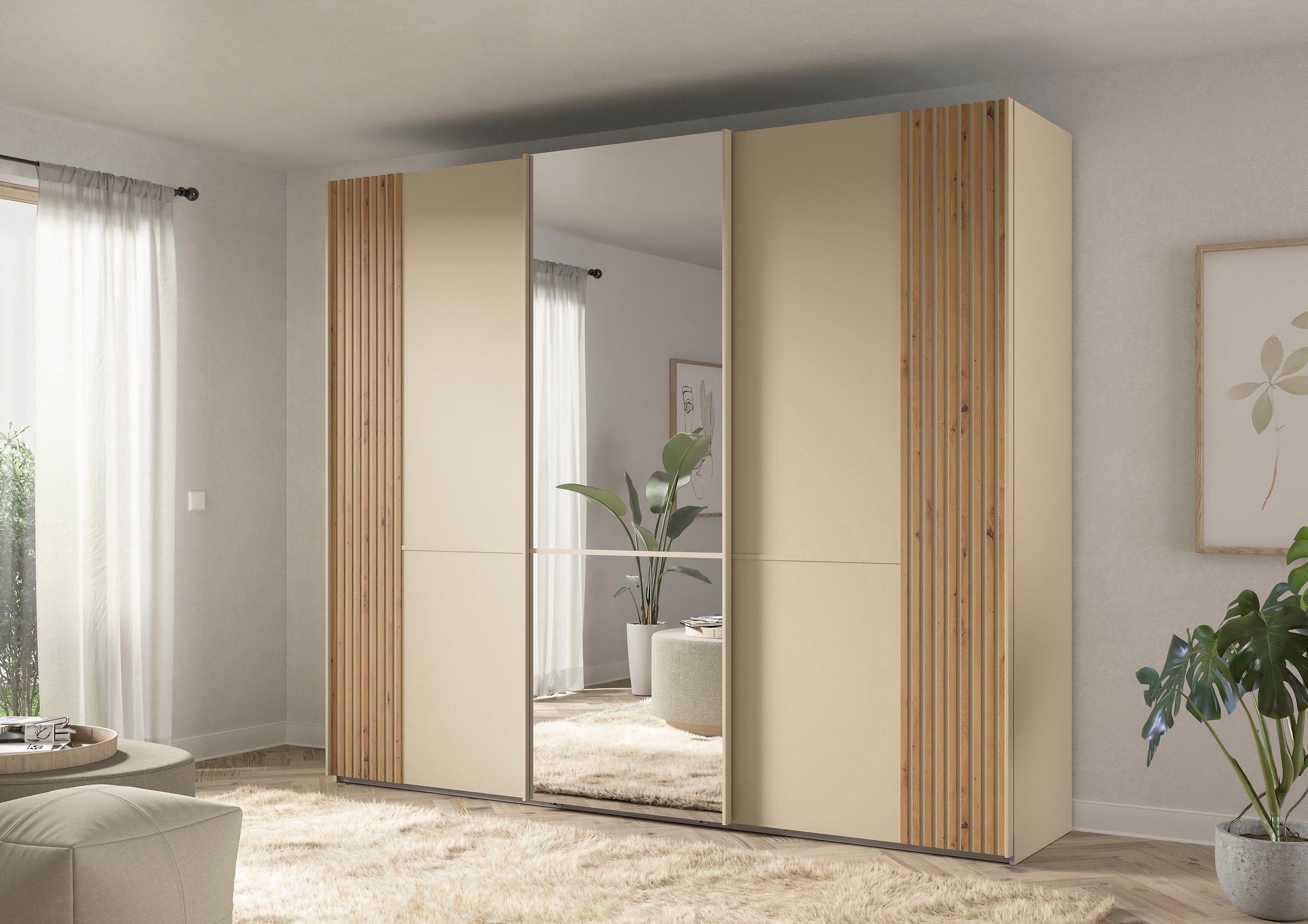 Musterring Schwebetürenschrank »Isabelle«, Türen mit Lamellenoptik, mittige Spiegeltür, verschiedene Größen