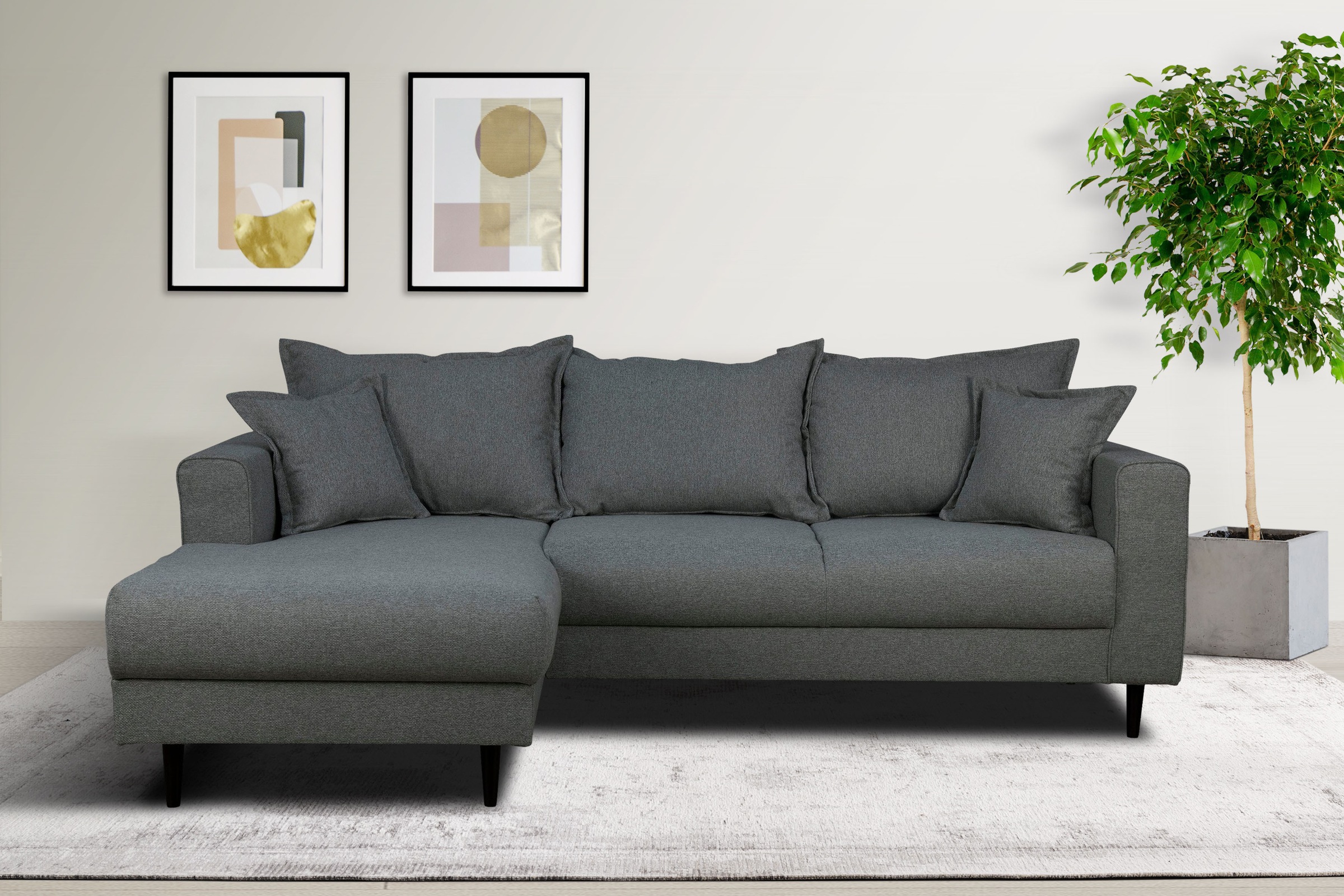Home affaire Ecksofa "VEYRAS L-Form, hoher Sitzkomfort, Maße B/T/H: 230/150/76 cm" mit Wellenunterfederung, incl. Rückenkissen und Zierkissen