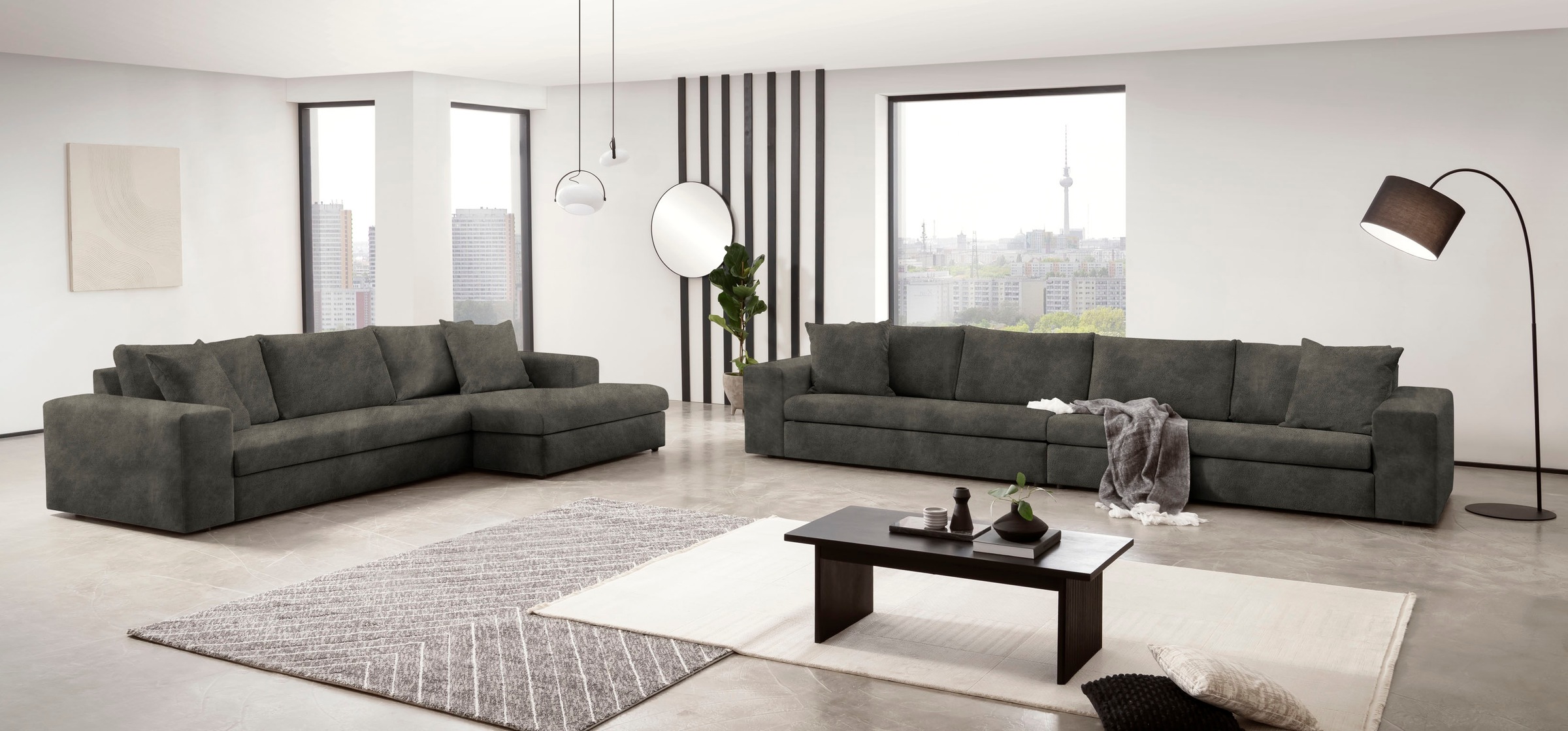 andas Ecksofa »SLEETLAND XXL in Samtvelours oder Vintage-Leder-Optik, L-Form,«, besonders groß und bequem