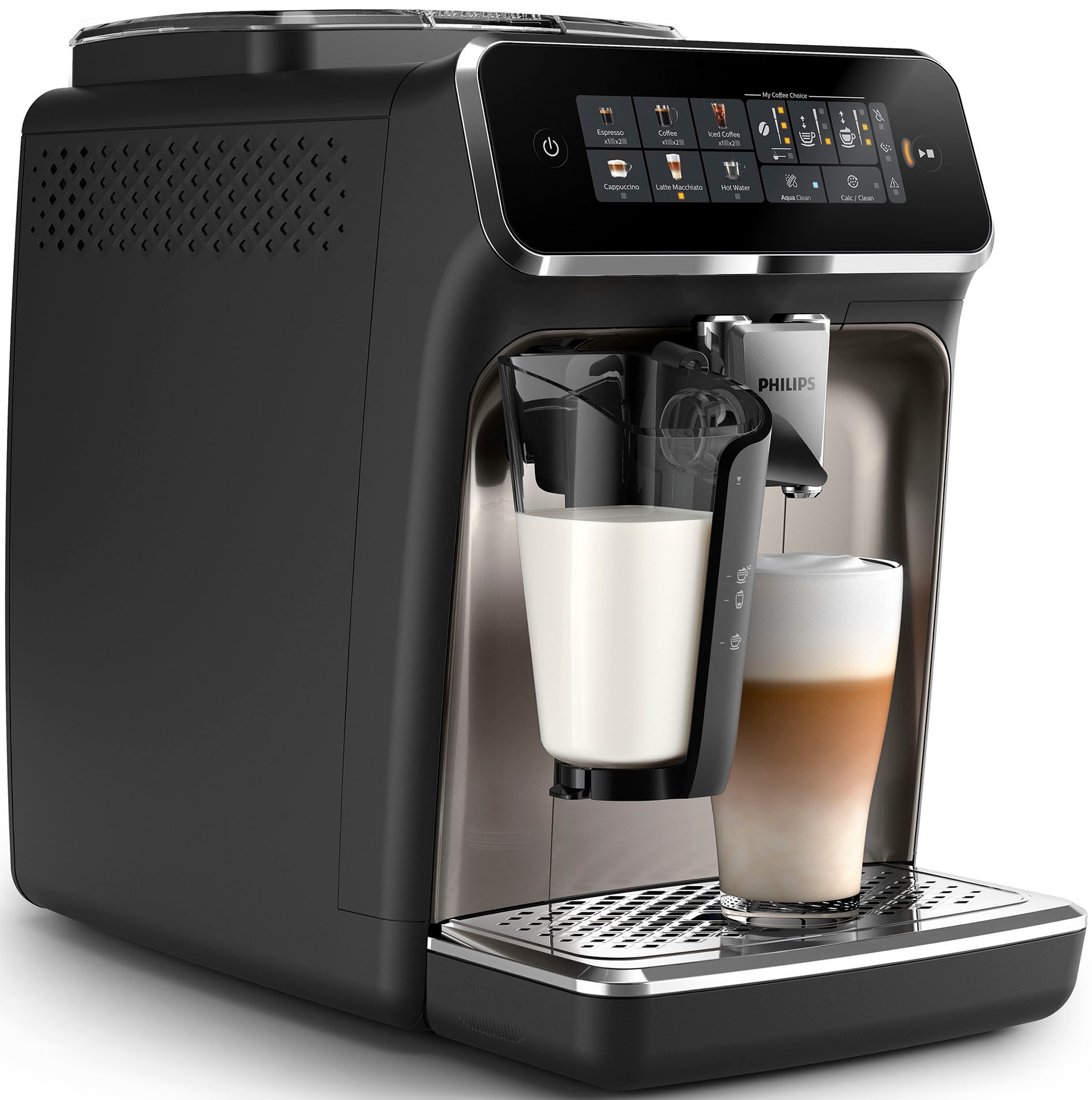 Philips Kaffeevollautomat »EP3347/90 3300 Series, 6 Getränke (heiß oder eisgekühlt),« 6 Kaffeespezialitäten, mit LatteGo-Milchsystem, Schwarz verchromt