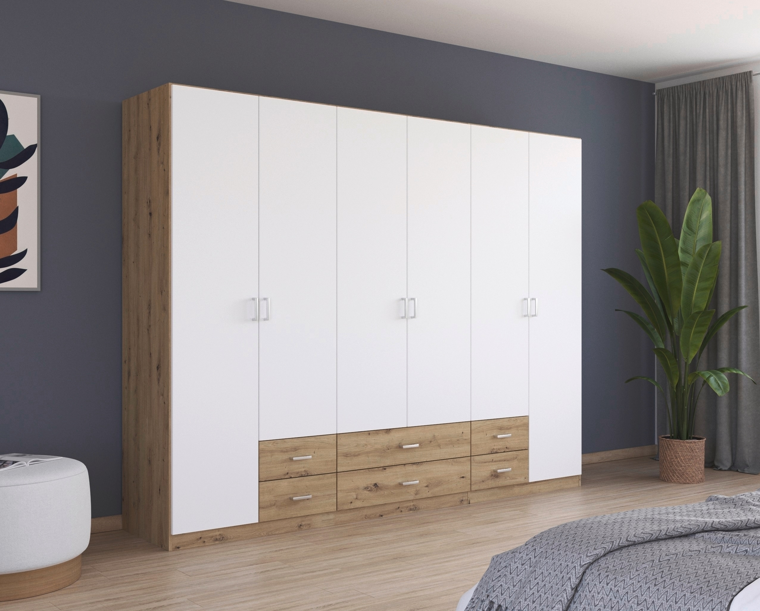 rauch Drehtürenschrank "Kleiderschrank Garderobe GAMMA Breiten 271 cm" in 3 Ausstattungen BASIC/CLASSIC/PREMIUM (inkl. SOFT-CLOSE-Funktion), mit Schubladen, verschiedene Griff-Varianten TOPSELLER MADE IN GERMANY