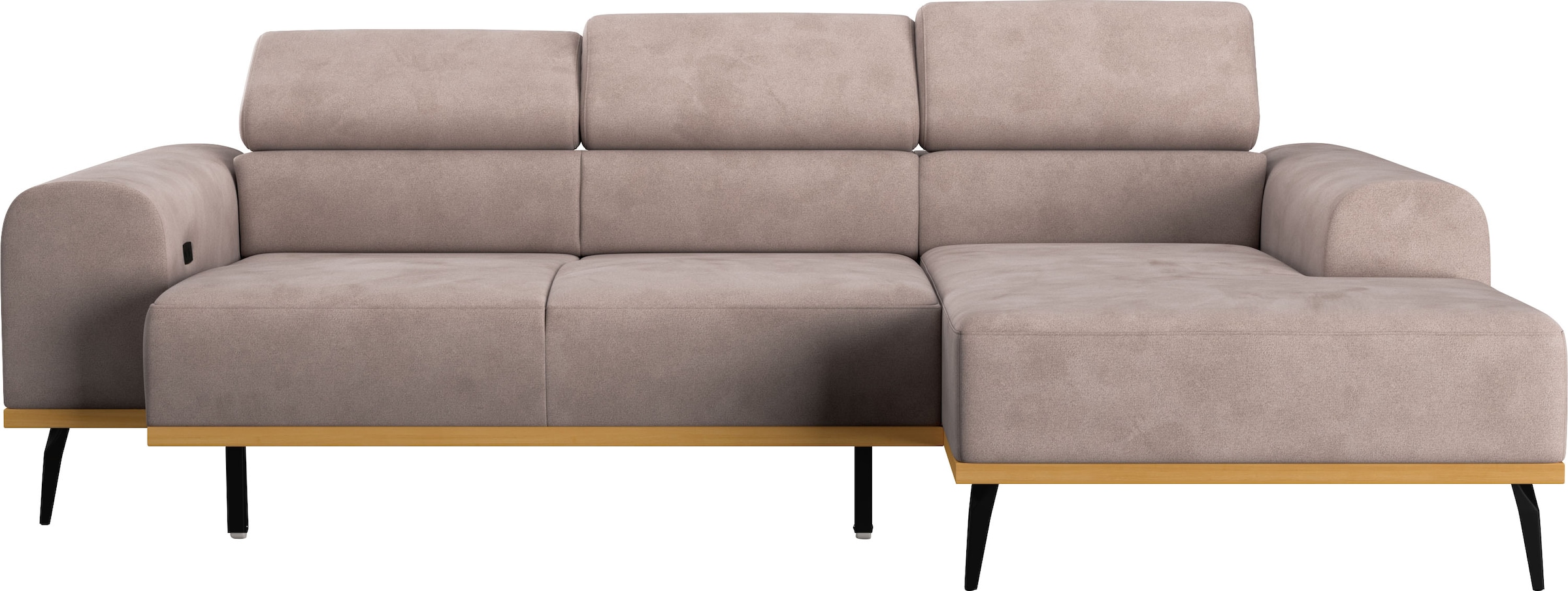 Places of Style Ecksofa »Carlo L-Form«, mit Kopfteilverstellung & Holz-Rahmenoptik, wahlweise Relaxfunktion