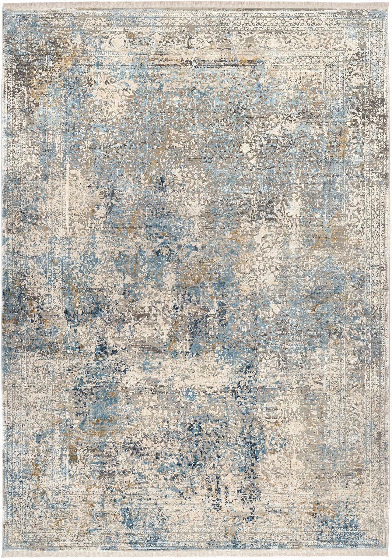 Teppich OCI DIE TEPPICHMARKE "BESTELLER CAVA", blau, B:240cm H:8mm L:340cm, Viskose, Teppiche, Teppich, Glanz Viskose, mit Fransen, Hoch Tief Struktur, Vintage, Wohnzimmer 2