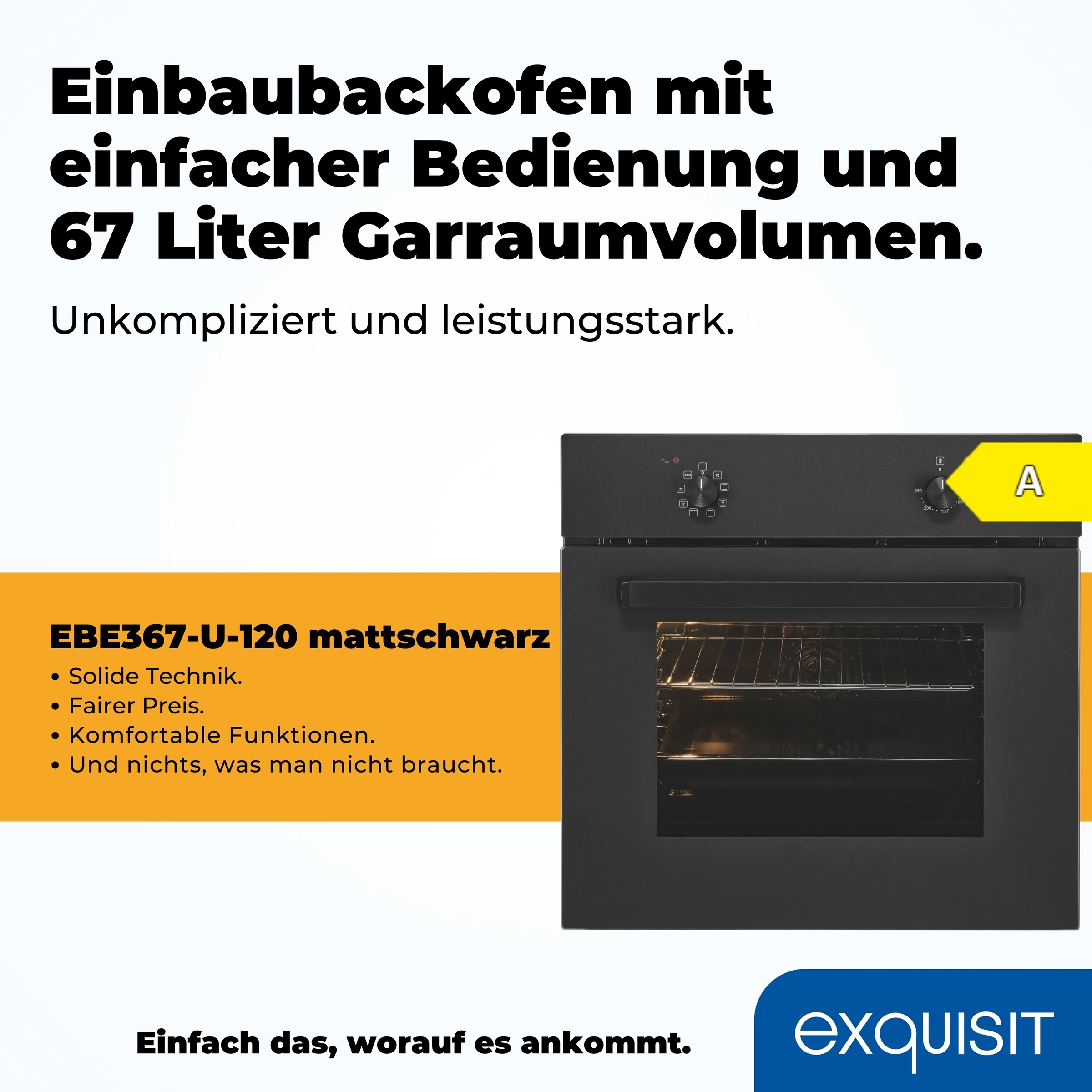 Thumbnail - exquisit Einbaubackofen "EBE367-U-120 mattschwarz"