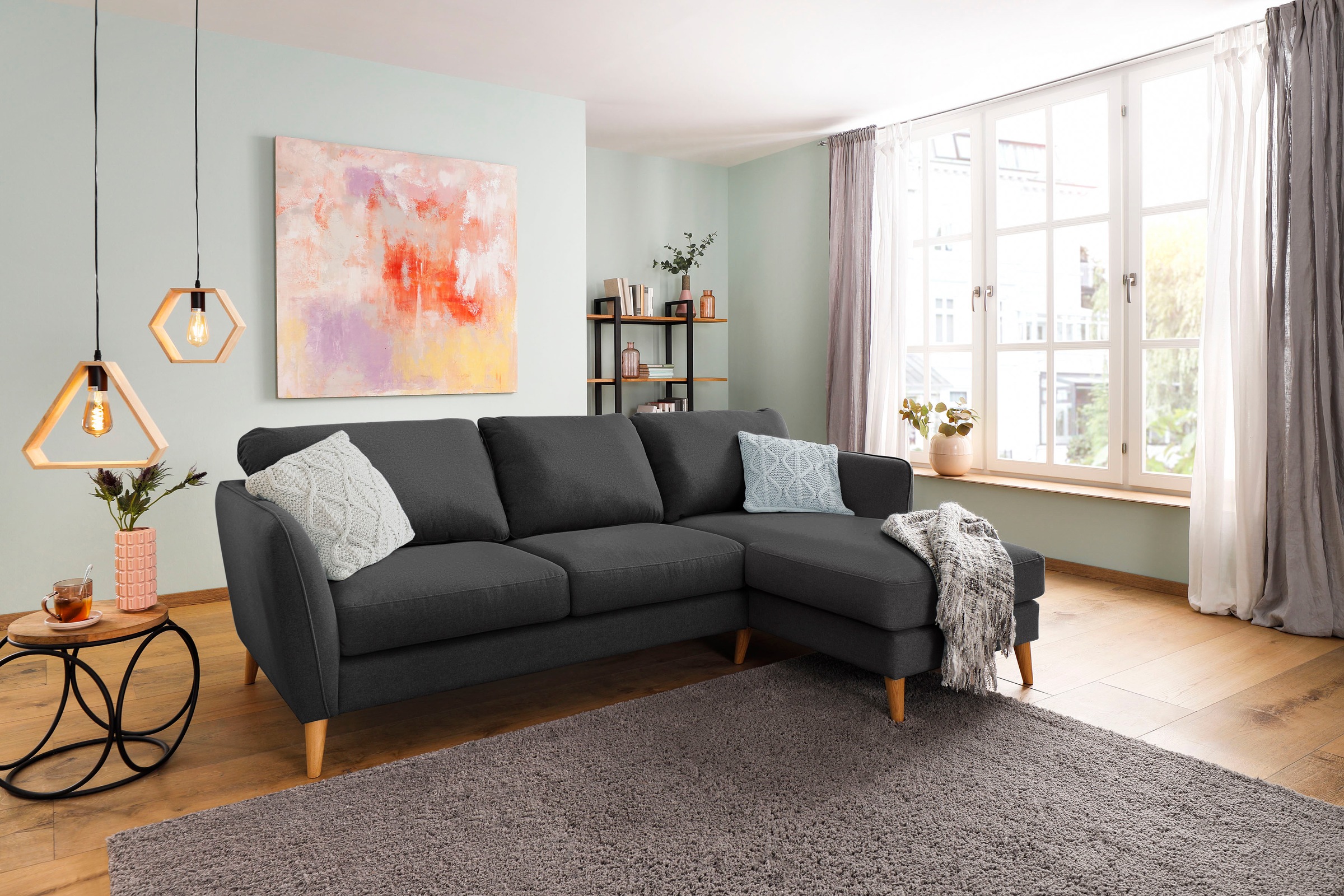 Home affaire Ecksofa »MARSEILLE (242/152cm),L-Form, Rec. rechts/links«, Massivholzbeine aus Eiche, in verschieden Bezügen und Farbvarianten