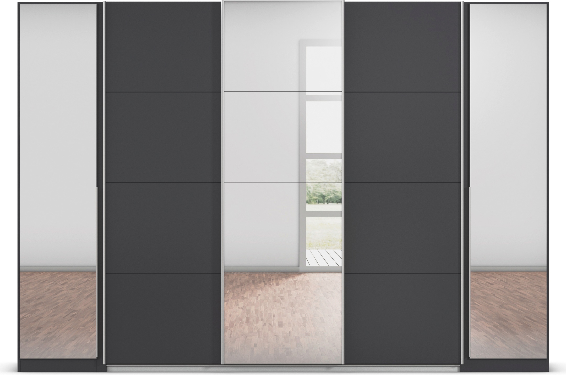 rauch Schwebetürenschrank »Agordo«, (im angesagten Mix aus Dreh- und Schwebetüren), optional mit Spiegel und zwei Griff-Farben MADE IN GERMANY
