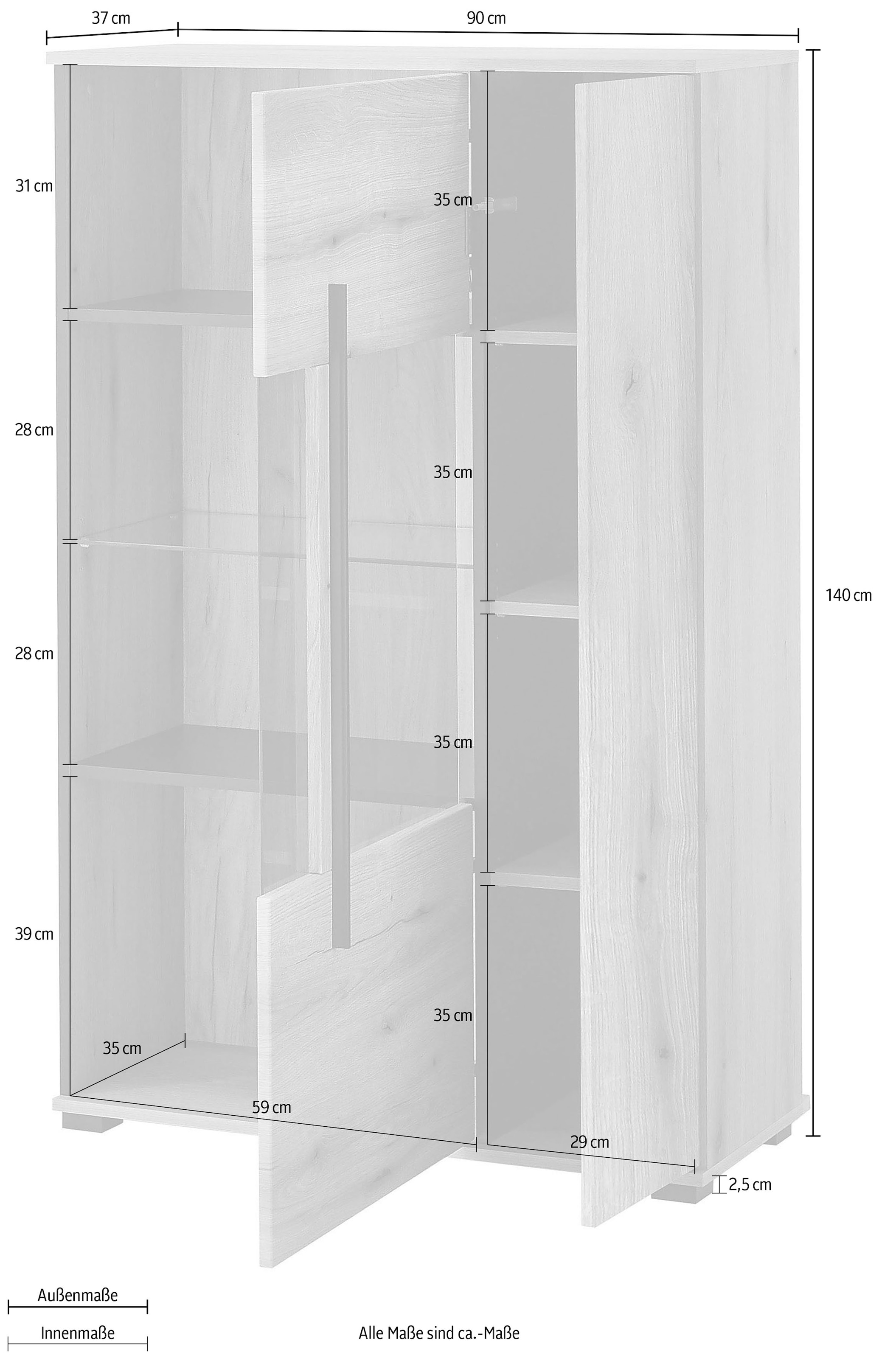 INOSIGN Vitrine »Cantara, Vitrinenschrank in Eiche Evoke oder weiß, Standvitrine«, schwarzer Stangengriff, ausreichend Stauraum, vielseitig einsetzbar