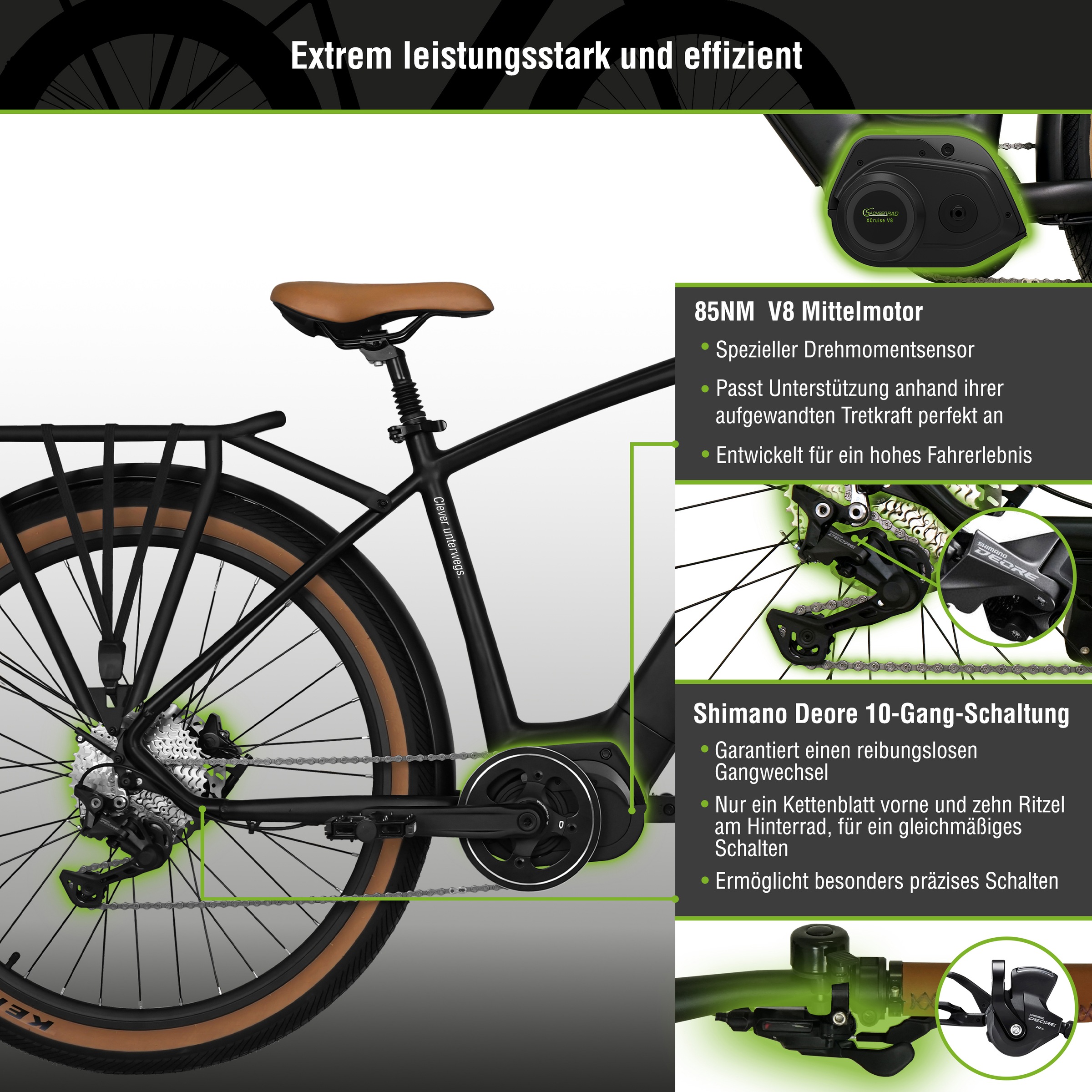 SachsenRad »S8 Centro mit Alarmanlage« 10 Gang Shimano Kettenschaltung Mittelmotor 250 W