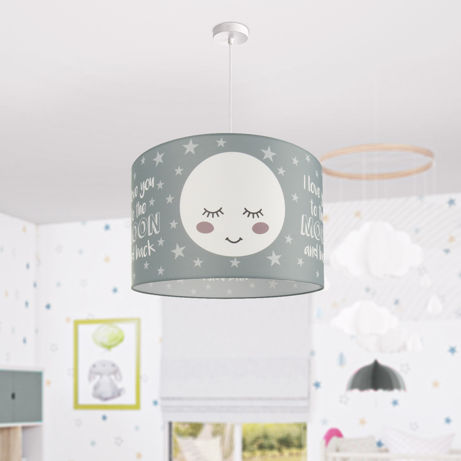 Paco Home Pendelleuchte »Aleyna 103«, 1 BAUR LED Lampe flammig-flammig, Deckenlampe | E27 Mond-Motiv, Kinderzimmer Kinderlampe