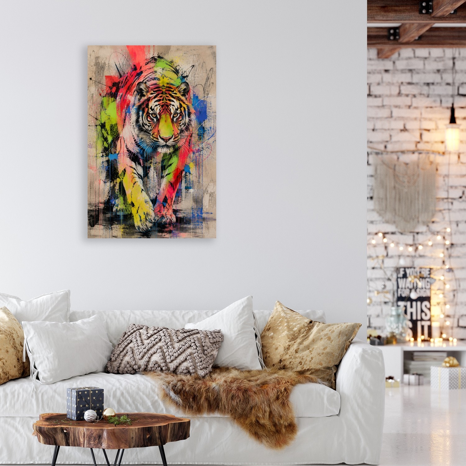 queence Acrylglasbild »Urban Art Bunter Tiger« Abstrakt | Tiere | Tiger 1 Stk. tlg. Wandbild Wohnzimmerdeko buntes Tiermotiv Abstrakte Kunst