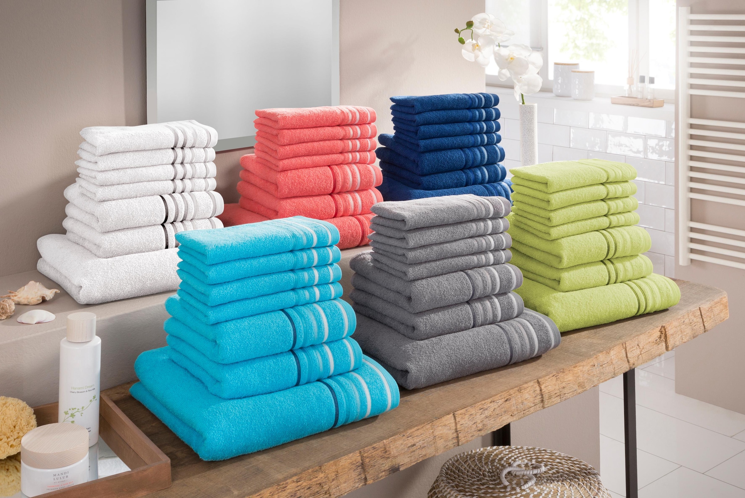 my home Handtuch auf 100% mit Set, Baumwolle Set aus Handtuchset »Niki«, BAUR Rechnung tlg., Streifenbordüre, mehrfarbiger Walkfrottee, 7 