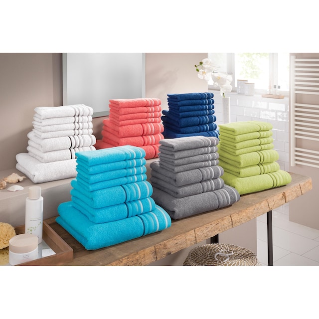 my home Handtuch Set »Niki«, Set, 7 tlg., Walkfrottee, Handtuchset mit  mehrfarbiger Streifenbordüre, aus 100% Baumwolle auf Rechnung | BAUR