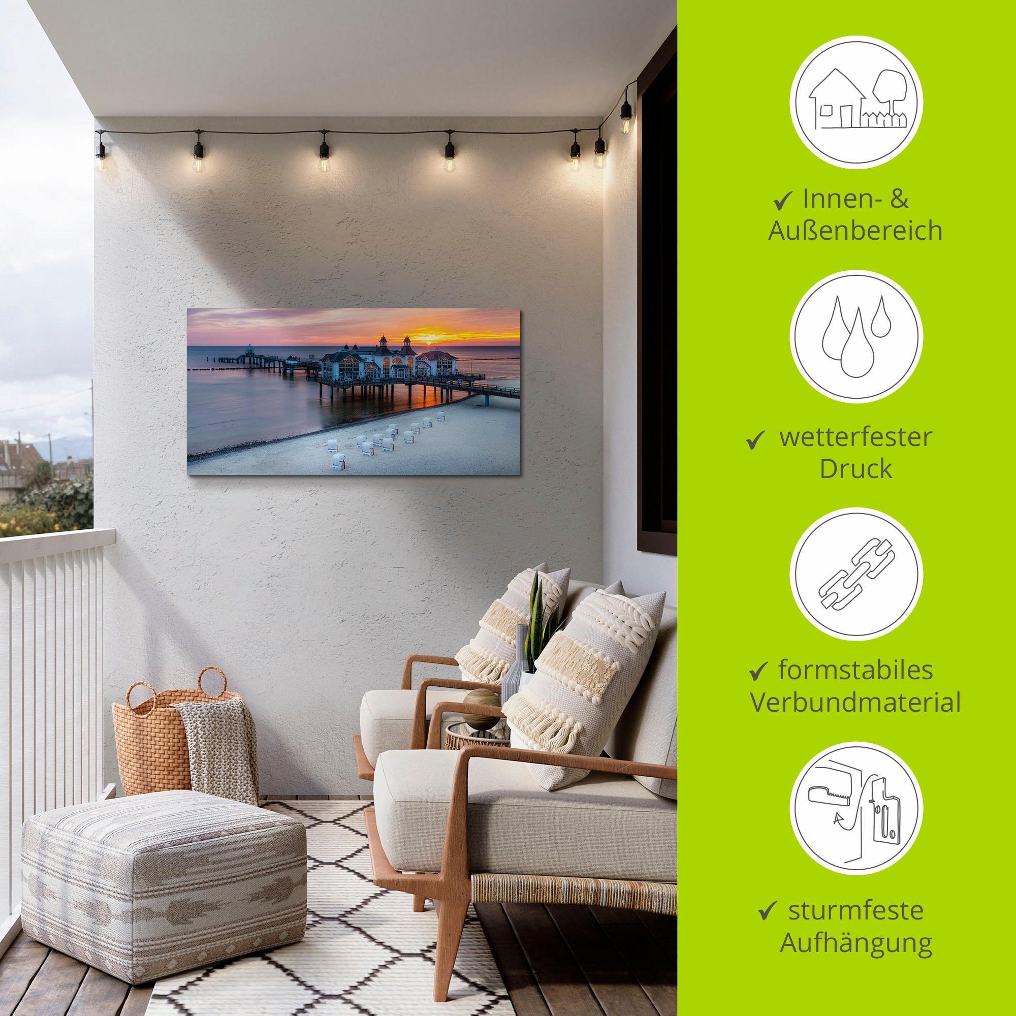 Artland »RÜGEN Seebrücke in Sellin Sonnenaufgang« Bilder vom Sonnenuntergang & -aufgang 1 Stk. tlg. als Alubild, Leinwandbild in verschied. Größen