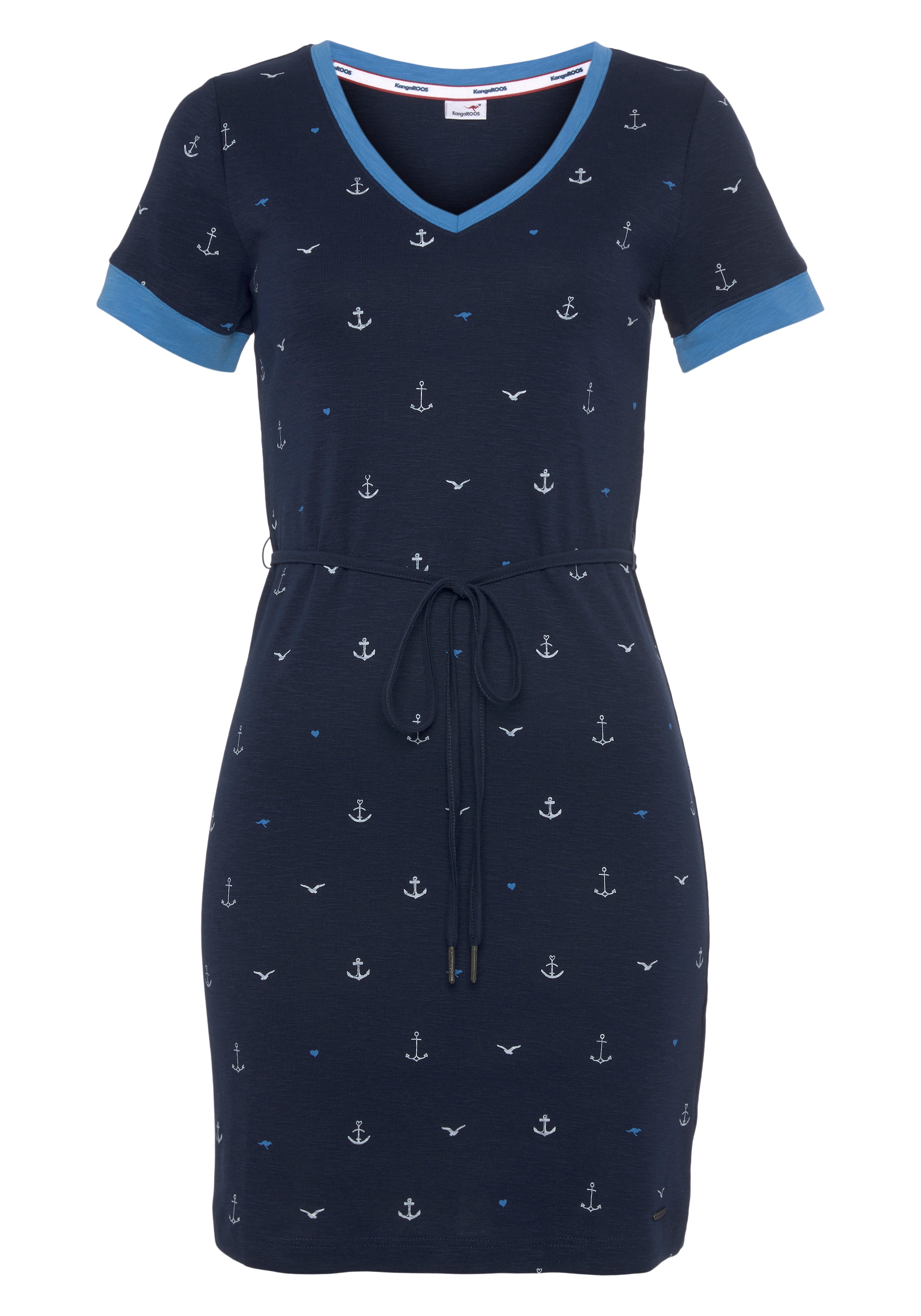 KangaROOS Jerseykleid mit Minimal-Alloverdruck KOLLEKTION Bindegürtel) (mit maritimen NEUE