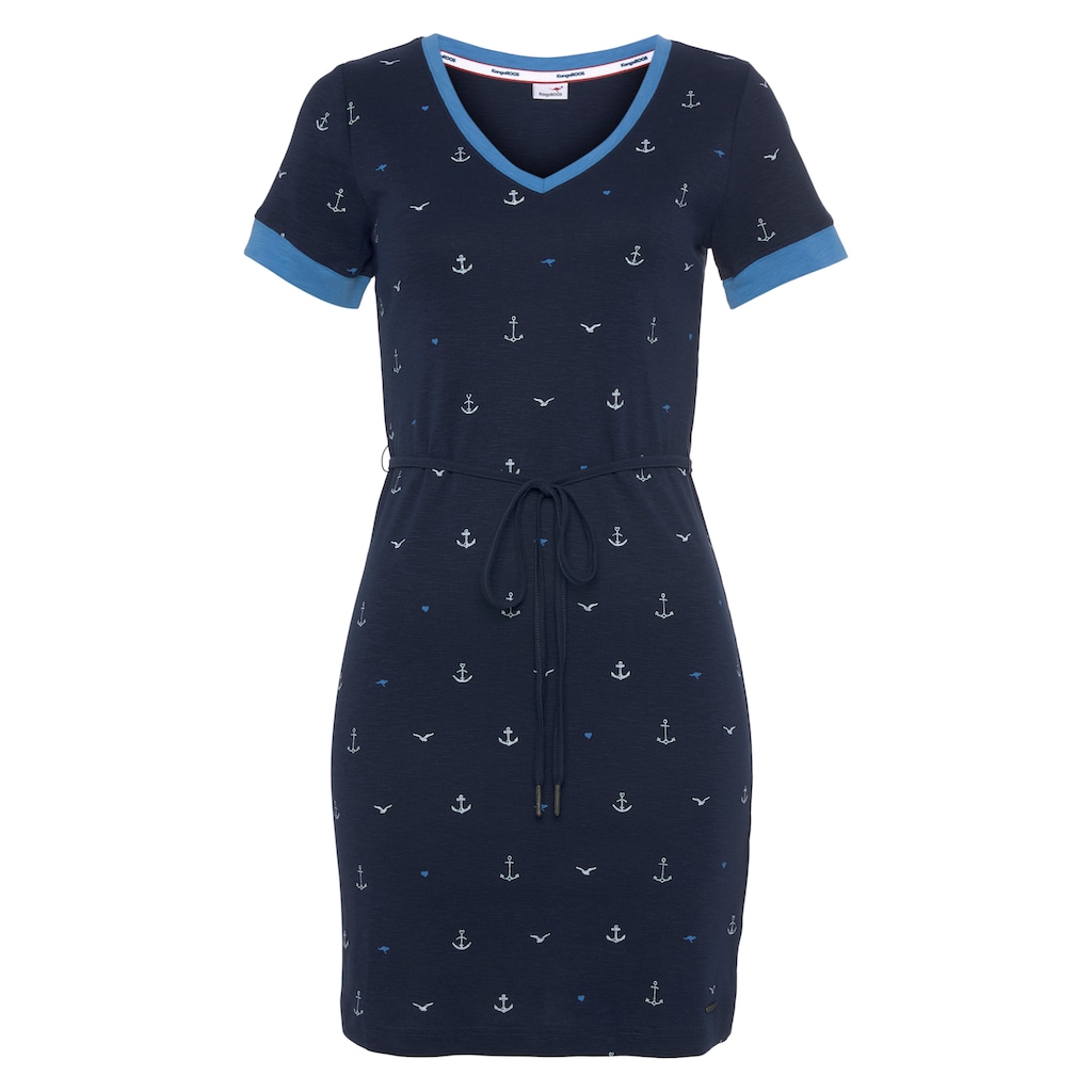 Minimal-Alloverdruck KOLLEKTION NEUE maritimen Jerseykleid Bindegürtel) (mit KangaROOS mit