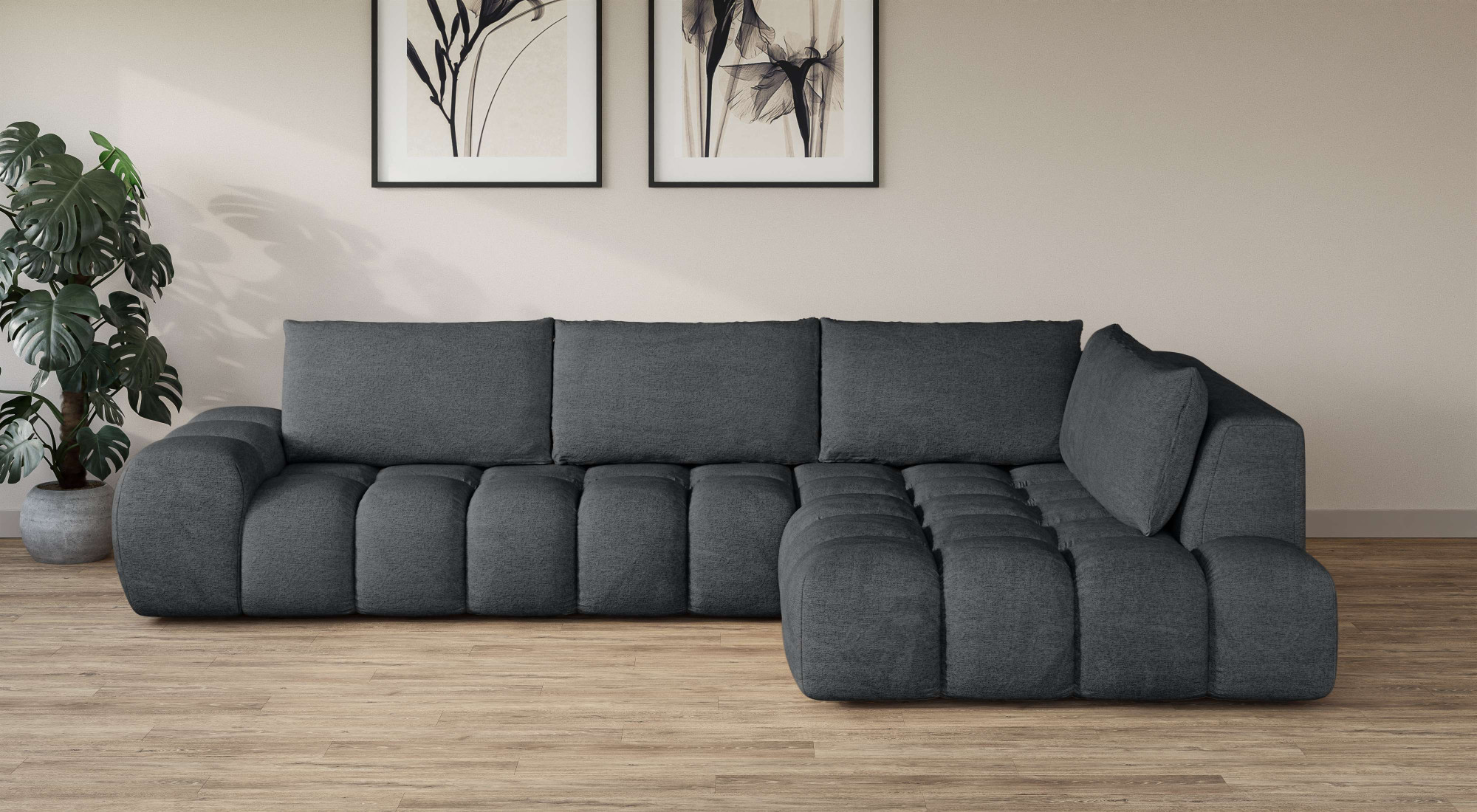 OTTO home Ecksofa "AZITA L-Form, XL 296 cm - Designsofa in Bubble-Optik" lose Rückenkissen, traumhafte Steppung