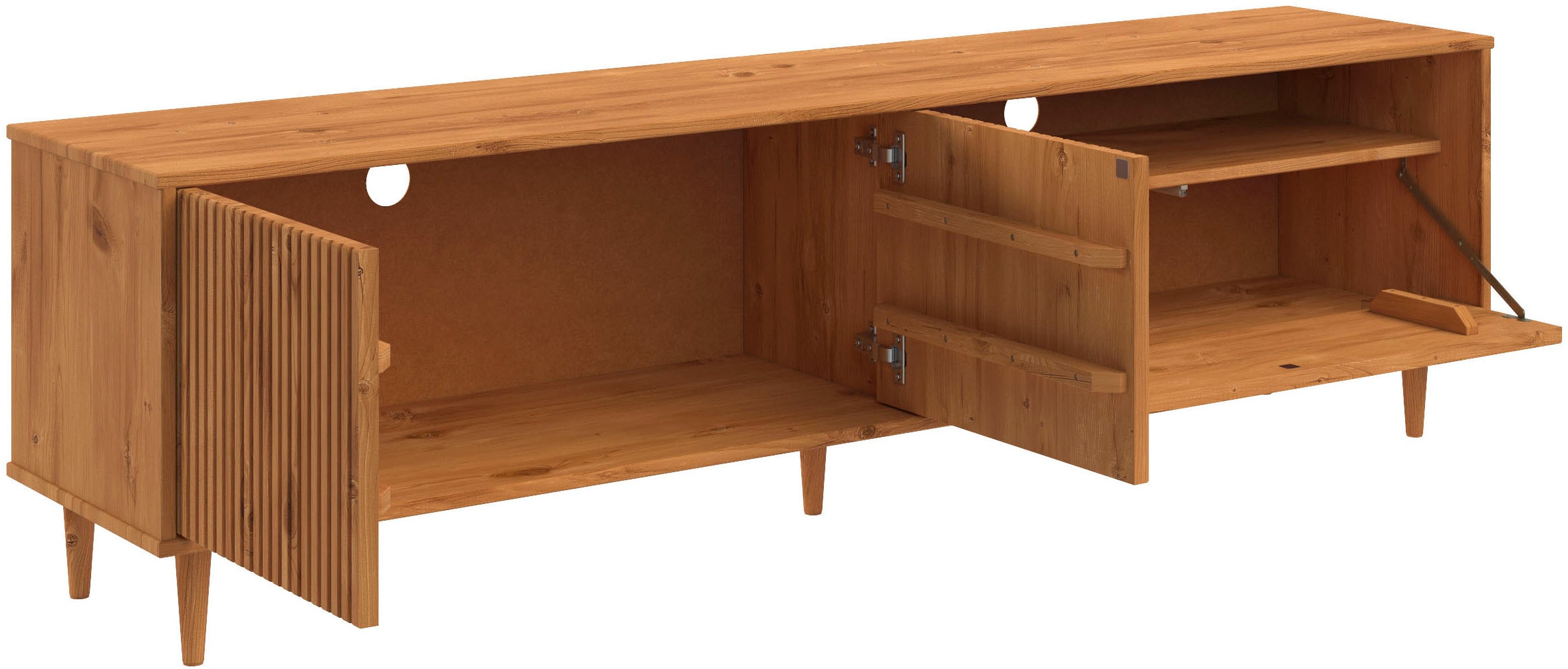 INOSIGN Lowboard »Malmedy Front mit gefrästen Rillen«, TV-Kommode aus massivem Kiefernholz, Push-to-open, Breite 180 cm