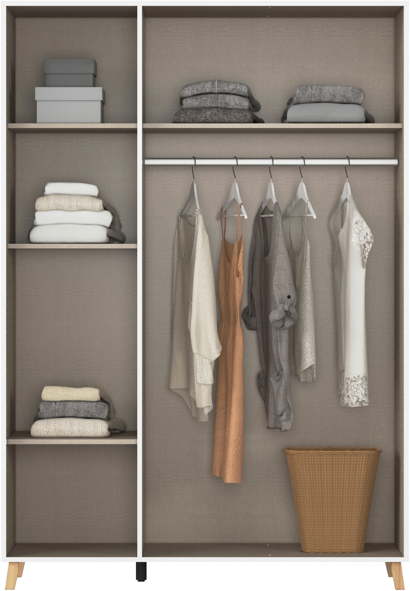 rauch Drehtürenschrank »Kleiderschrank Schrank Garderobe Wäscheschrank SHINJO«, (in 3 verschiedenen Ausstattungen BASIC/CLASSIC/PREMIUM), Griffe und Füße aus Massivholz, viel Stauraum MADE IN GERMANY