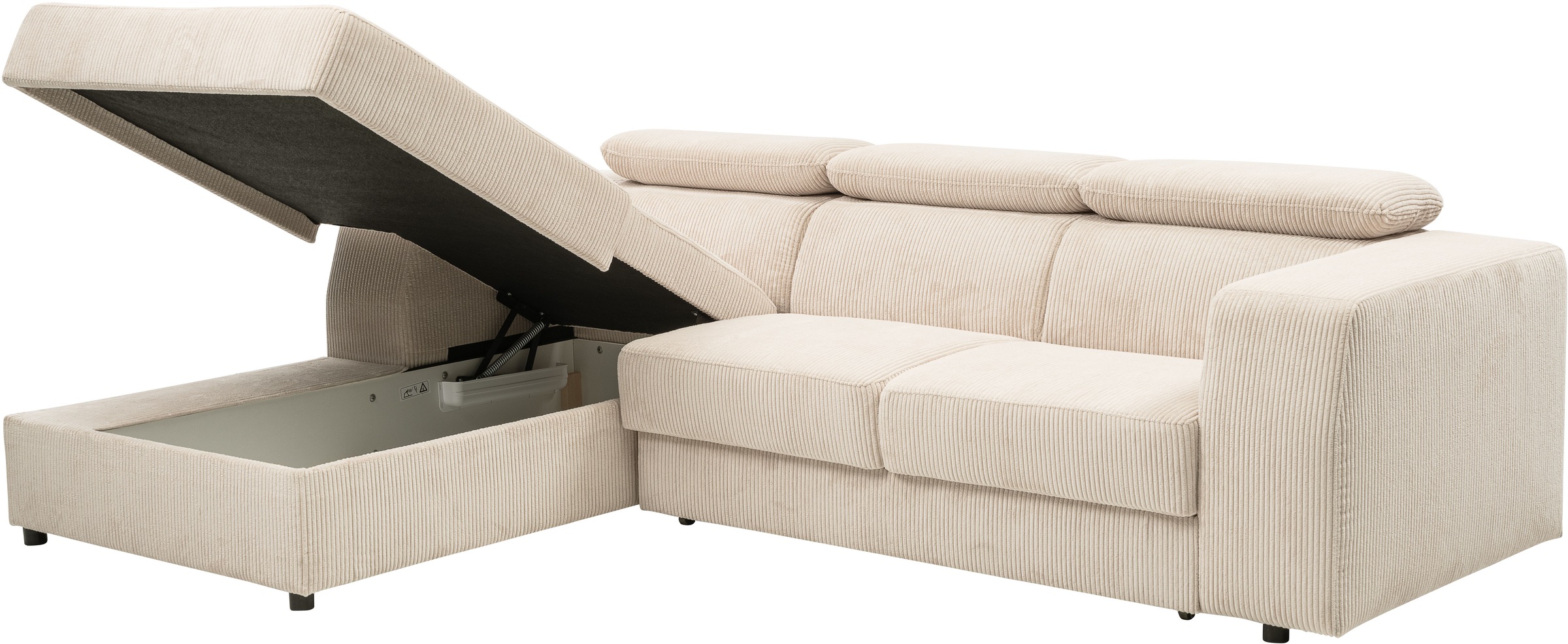 WERK2 Ecksofa »Cherry, modernes Sofa mit Komfortfunktionen, Breite 270cm, L-Form,«, bequem, mit verstellbaren Kopfteilen, Schlaffunktion und Bettkasten