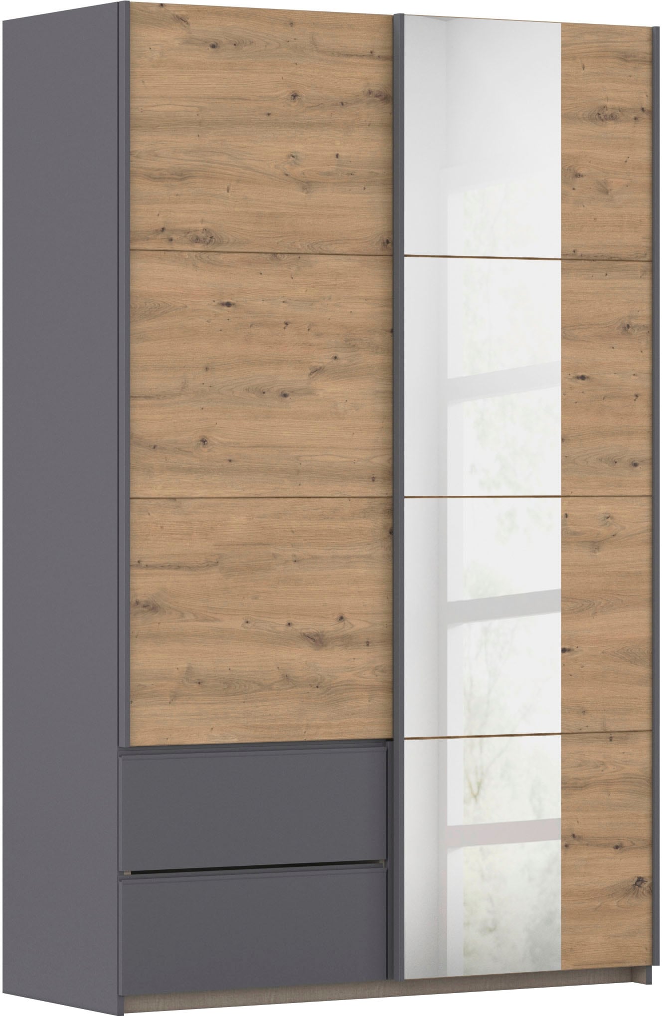 rauch Schwebetürenschrank »Kleiderschrank Schrank Garderobe Wäscheschrank SEVILLA mit Spiegel«, (in 3 verschiedenen Ausstattungen BASIC/CLASSIC/PREMIUM), Metall-Griffleisten alufarben oder Graumetallic MADE IN GERMANY