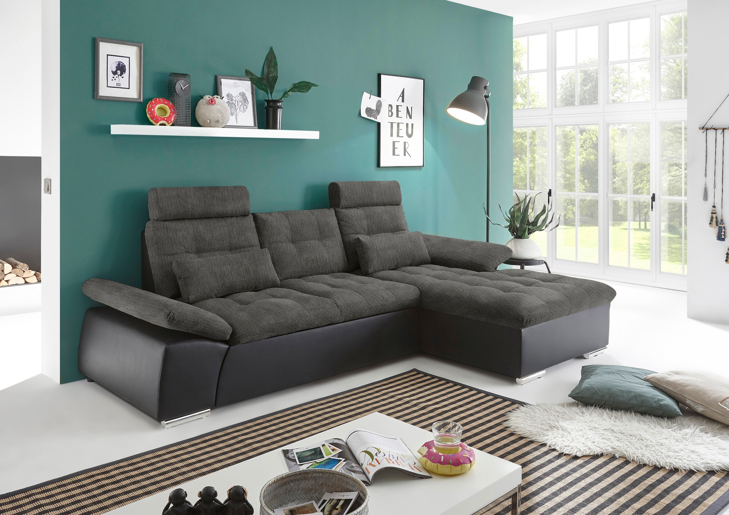 ED EXCITING DESIGN Ecksofa "Jakarta L-Form", mit Bettfunktion, Armteilverst günstig online kaufen