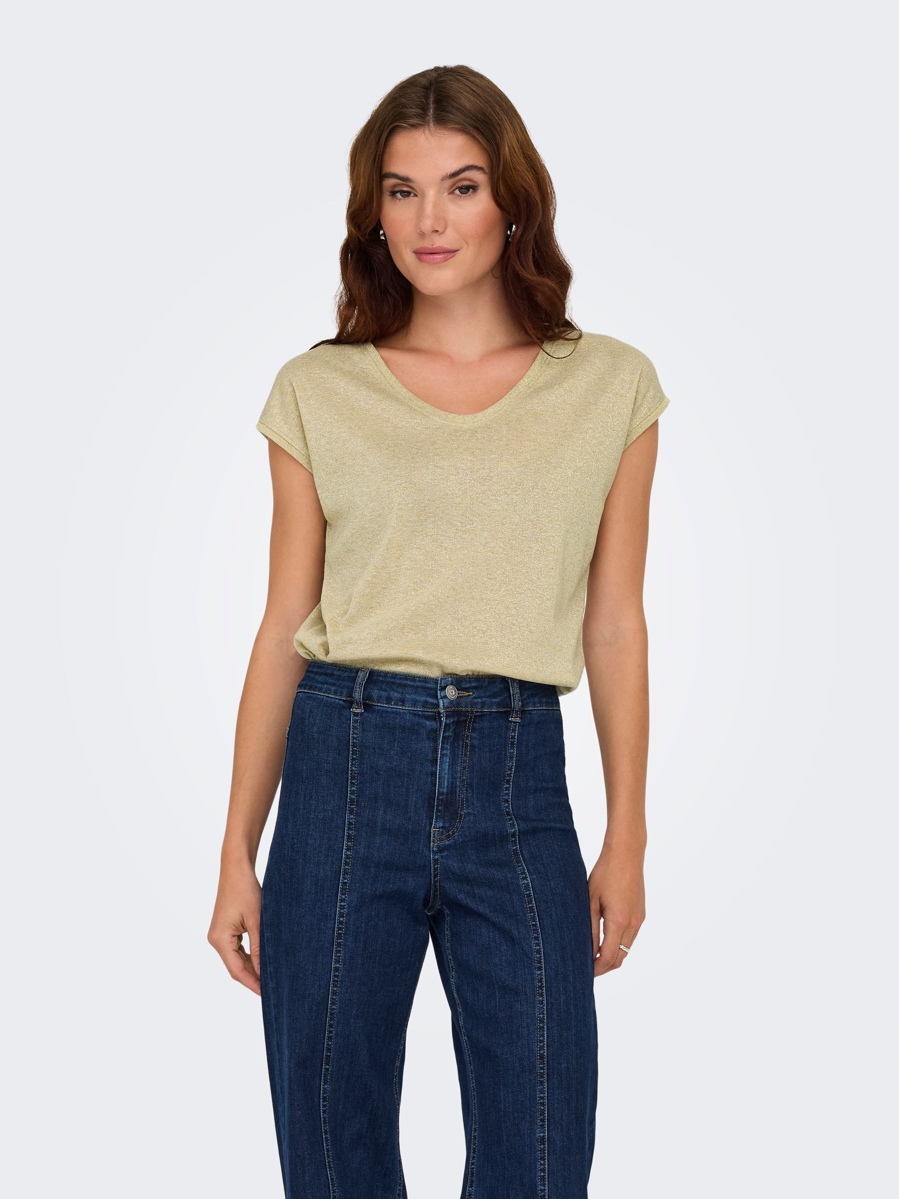 ONLY Kurzarmshirt "ONLSILVERY S/S V NECK LUREX TOP JRS NOOS" Materialmix mi günstig online kaufen