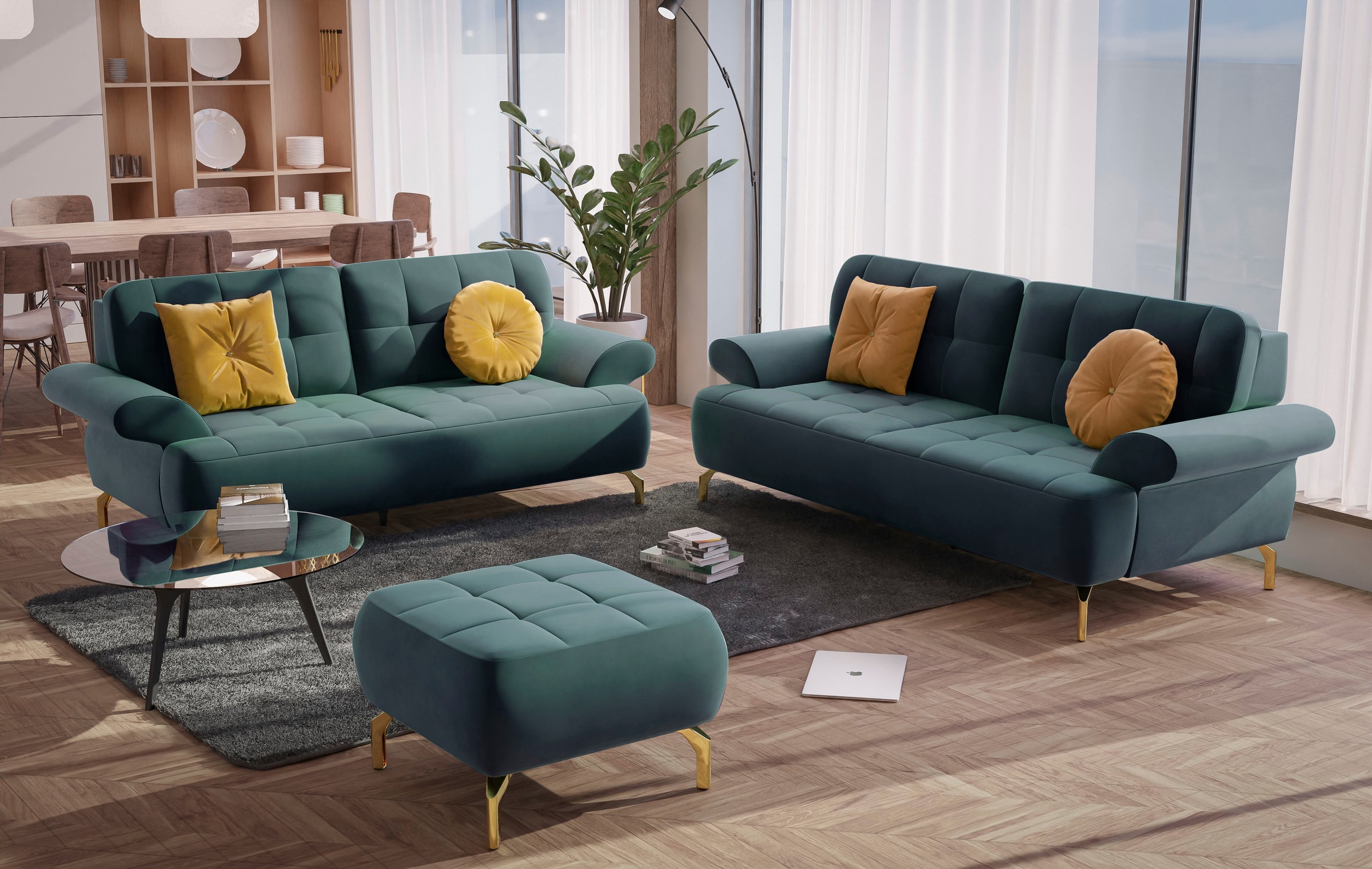 sit&more 2-Sitzer »Orient 1«, inkl. 2 Zierkissen mit Strass-Stein, goldfarbene Metallfüße